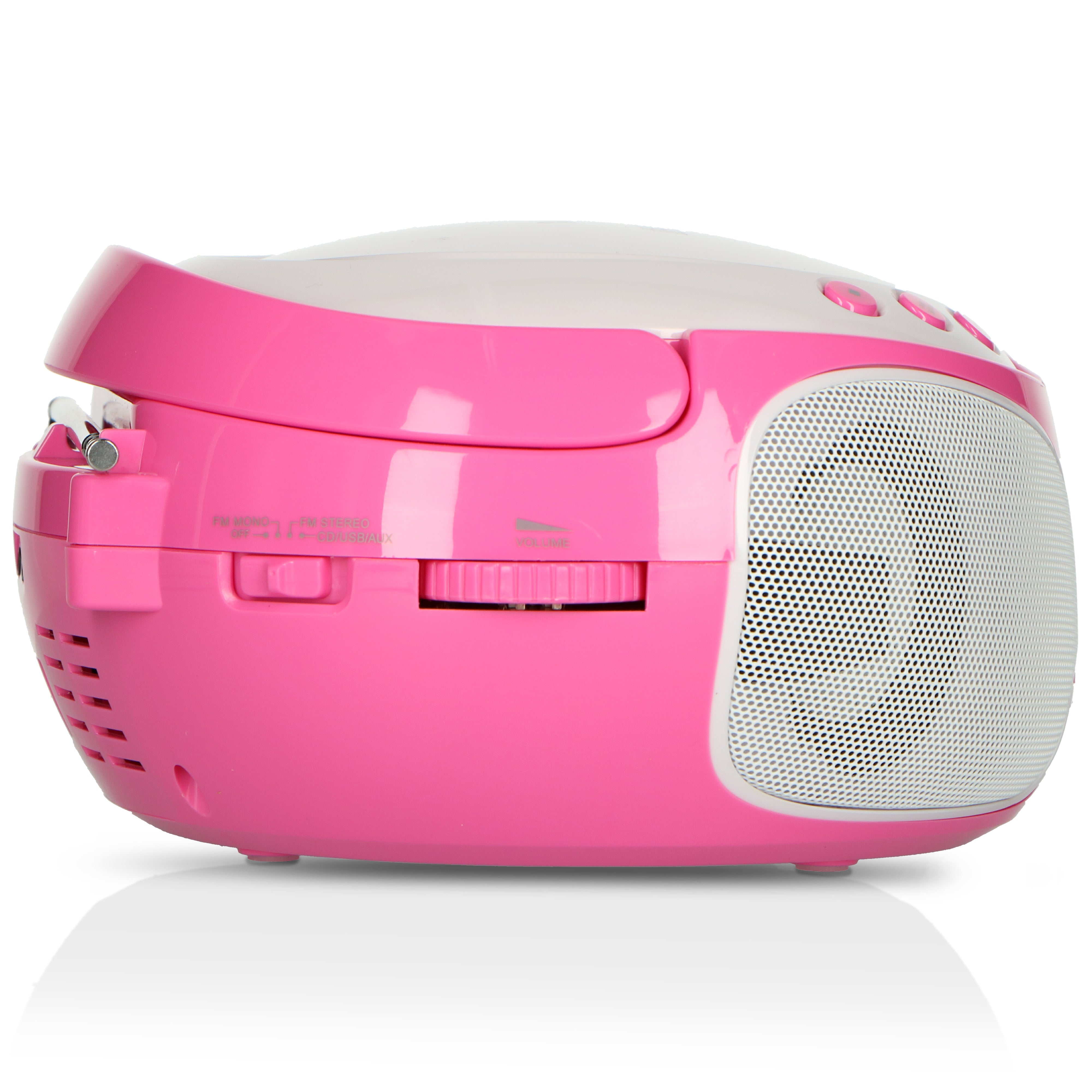 Tragbares FM Radio CD/MP3/USB Mikrofon & Lichteffekte Rosa