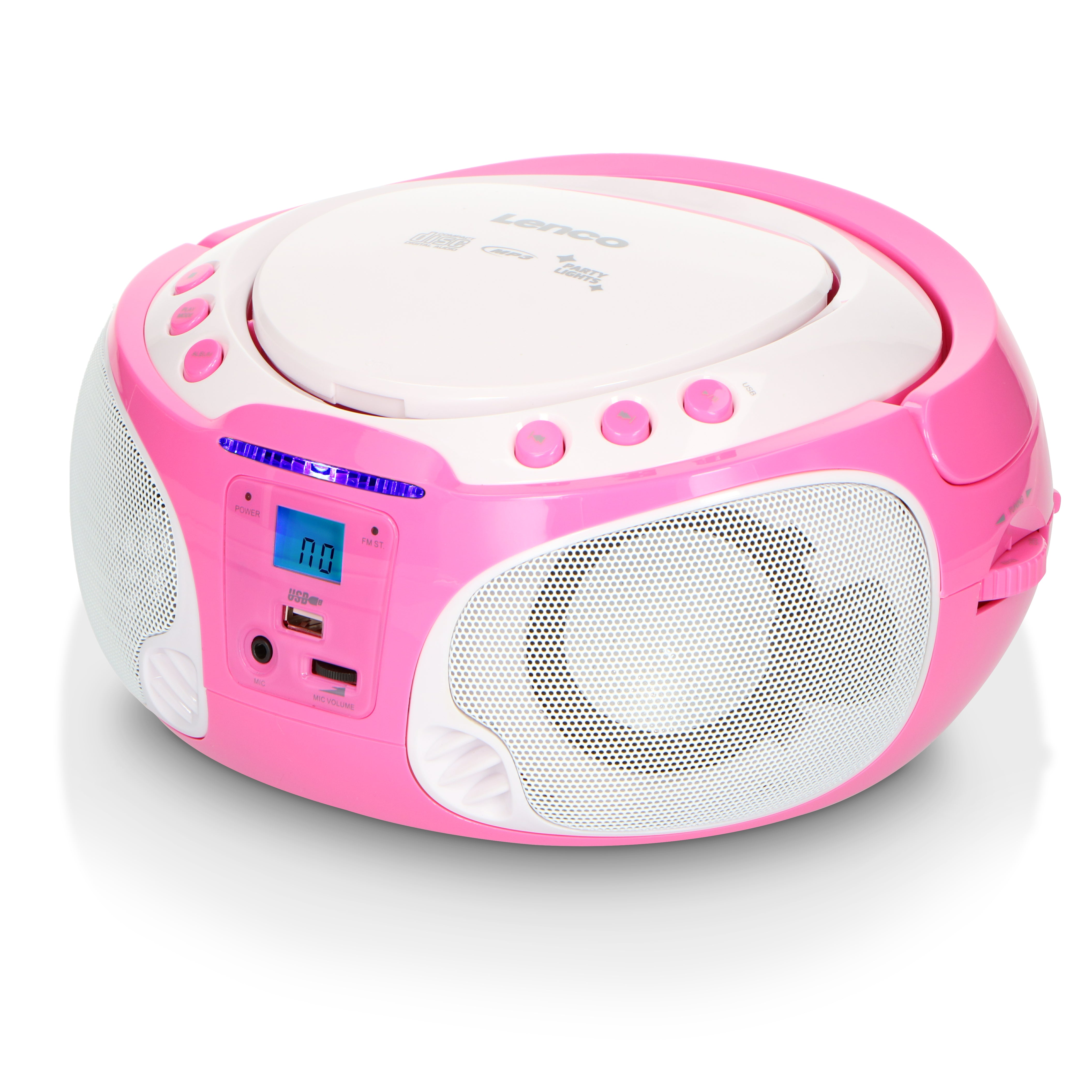 Tragbares FM Radio CD/MP3/USB Mikrofon & Lichteffekte Rosa
