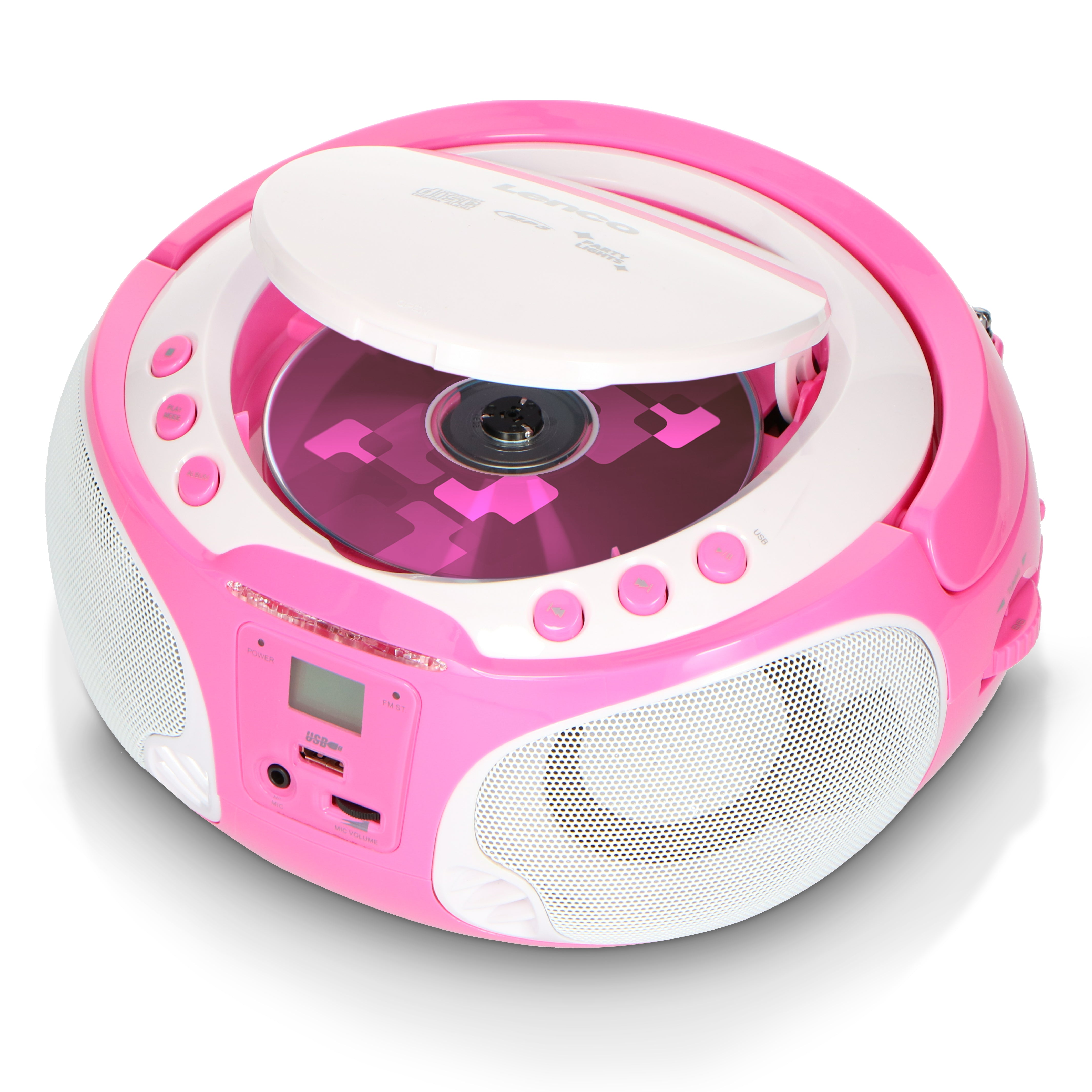 Tragbares FM Radio CD/MP3/USB Mikrofon & Lichteffekte Rosa