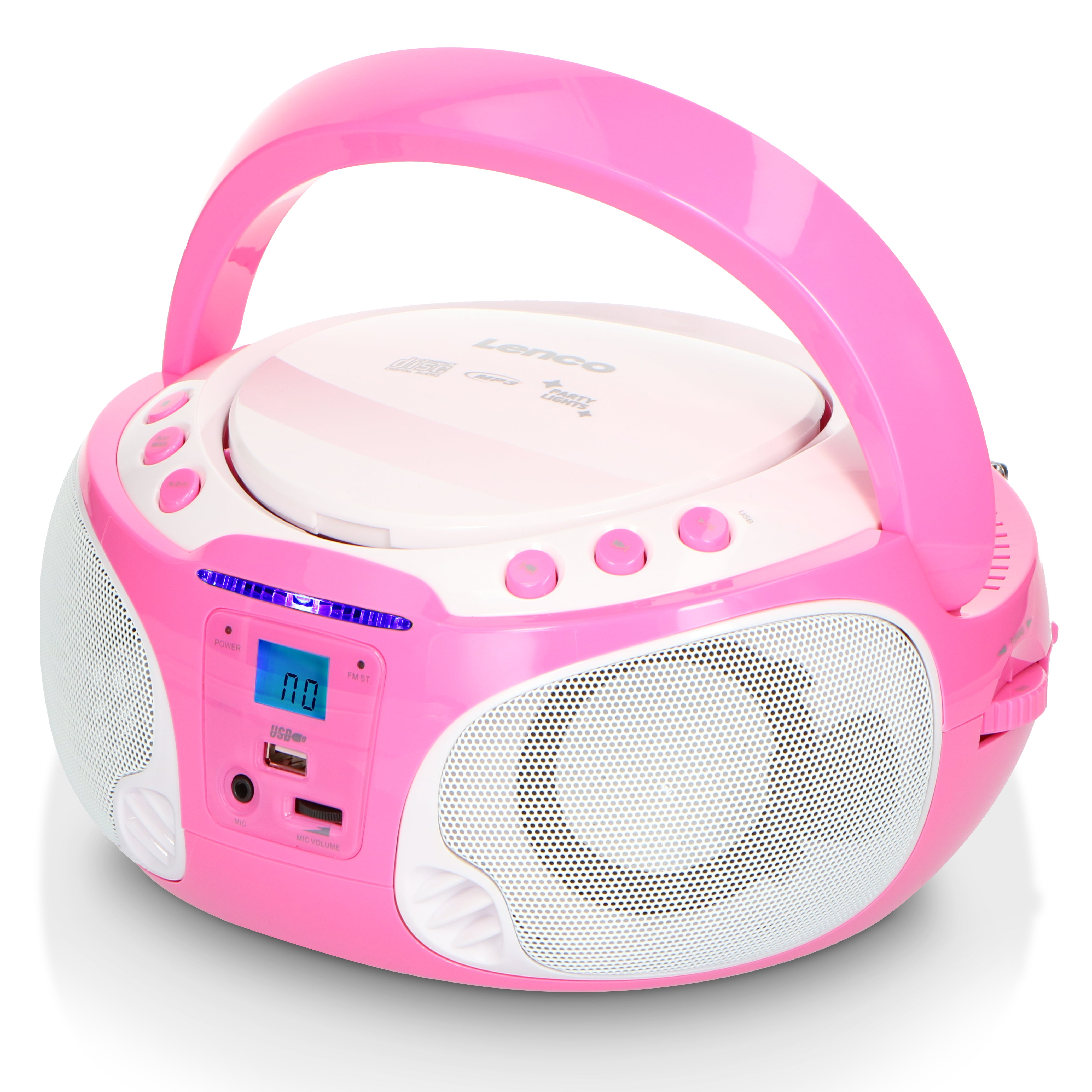 Tragbares FM Radio CD/MP3/USB Mikrofon & Lichteffekte Rosa
