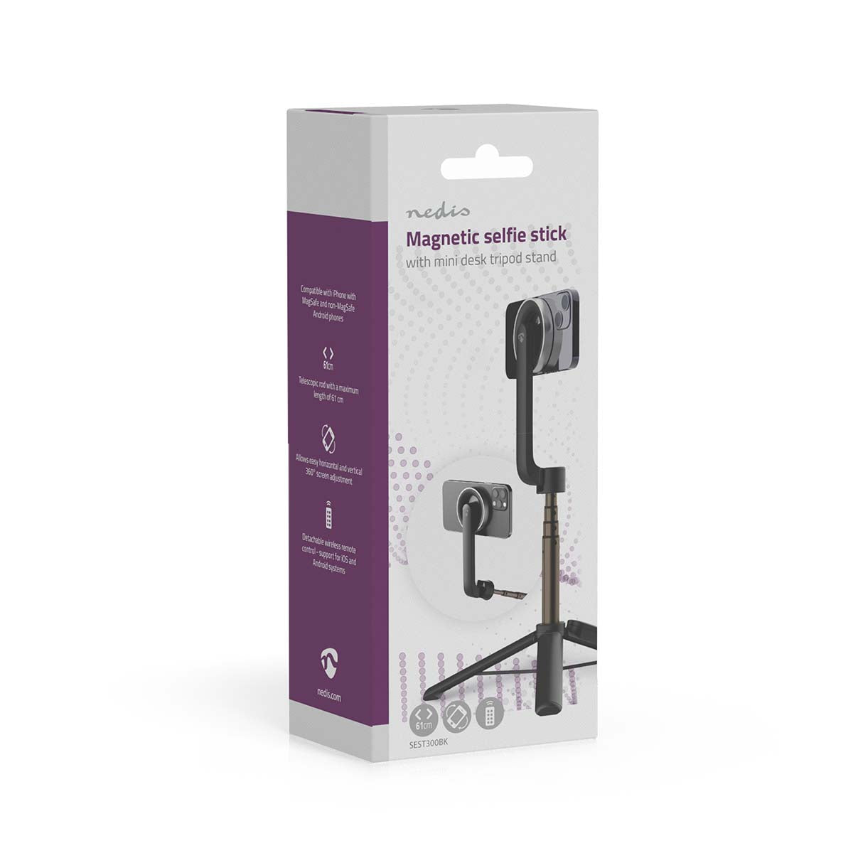 Bluetooth selfie Stick | Bluetooth® version: 5.0 | Maximale Bildschirmgröße: 7 " | Gefaltete Länge: 17 cm | Ungefalteten Länge: 61 cm | max. Gewichtskapazität: 1000 g | Batteriebetrieben