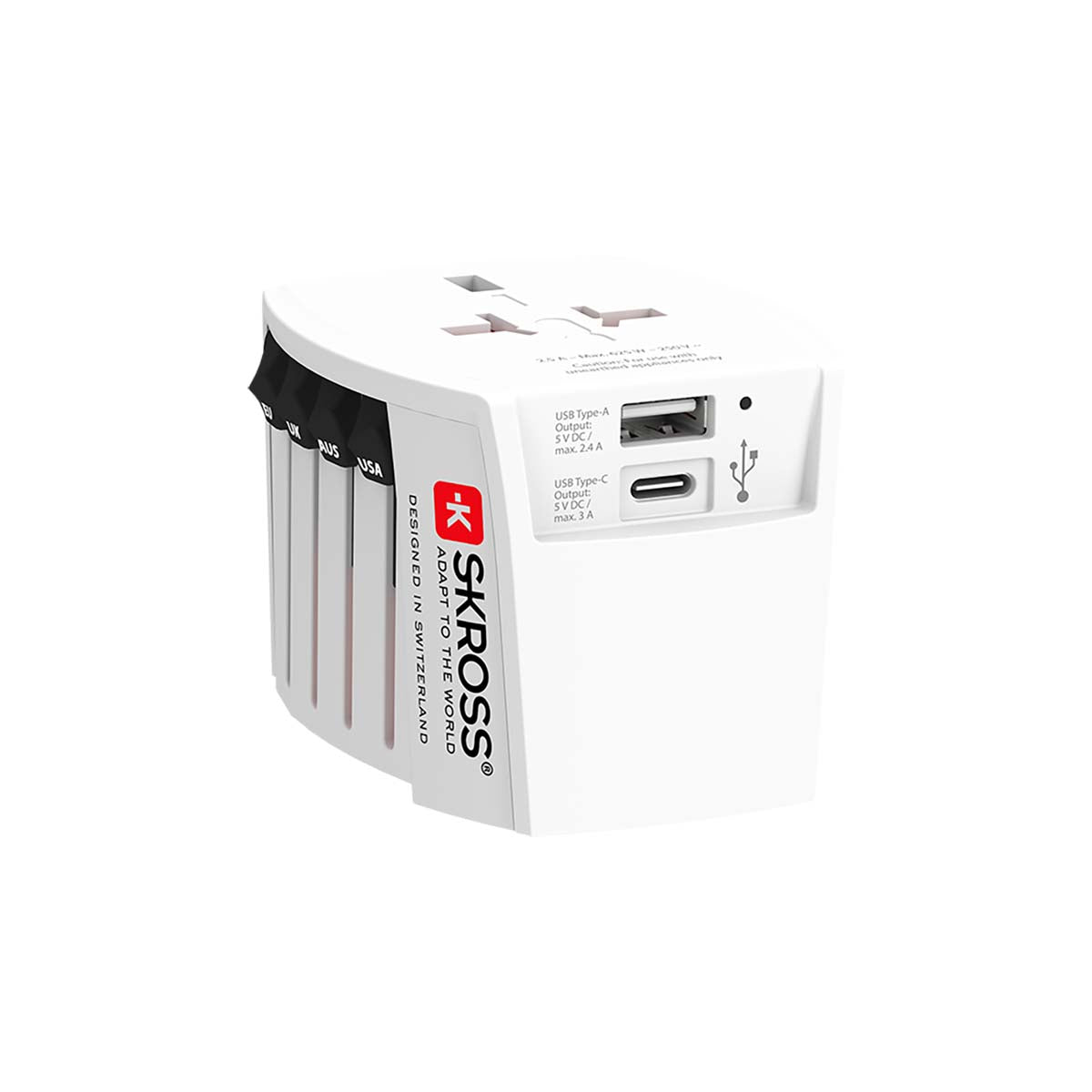 Innovativer 2-poliger Weltreise-Adapter mit integriertem Dual-USB-Ladegerät (1x USB C & 1 x USB)