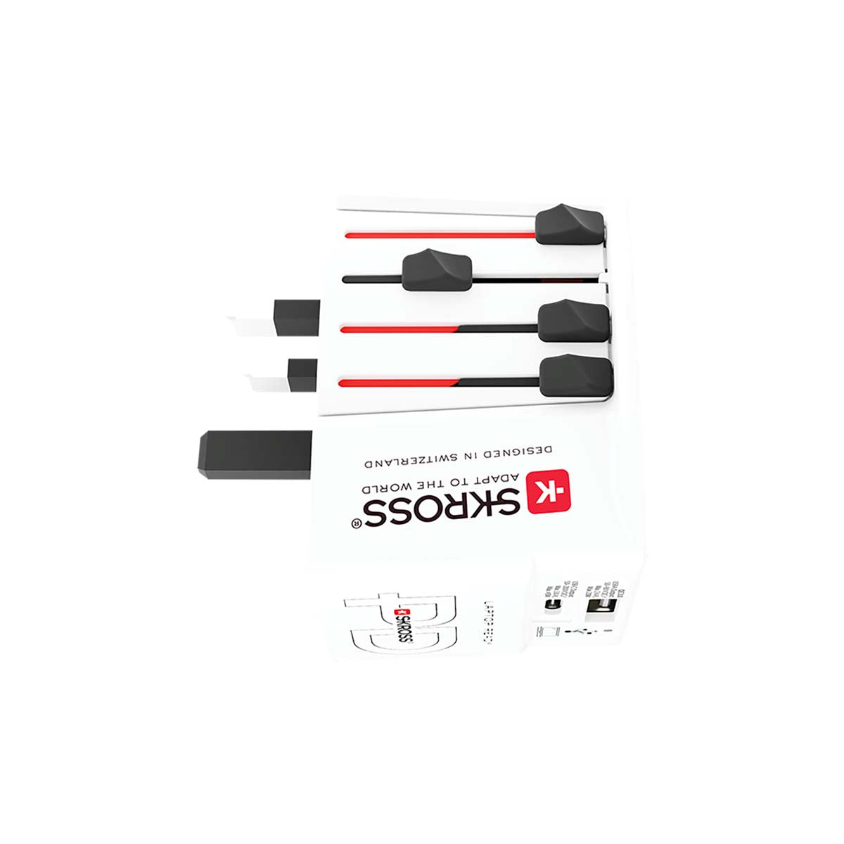 2-poliger Weltreise-Adapter mit integriertem Dual-USB-Ladegerät (1x USB C & 1 x USB) 45 Watt Power Delivery
