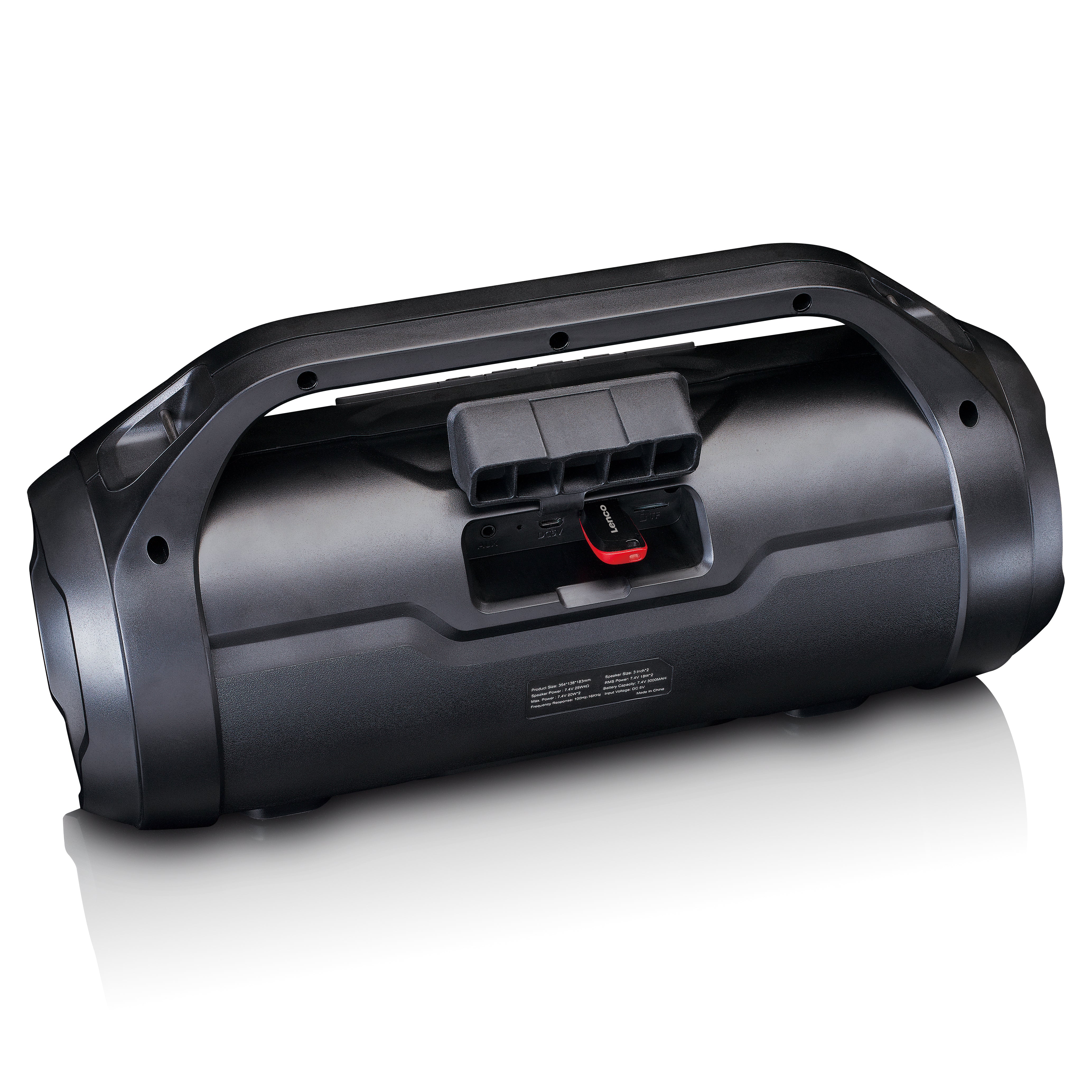 Spritzwassergeschützter Bluetooth®-Lautsprecher mit FM-Radio, USB, SD und Party-Licht Schwarz