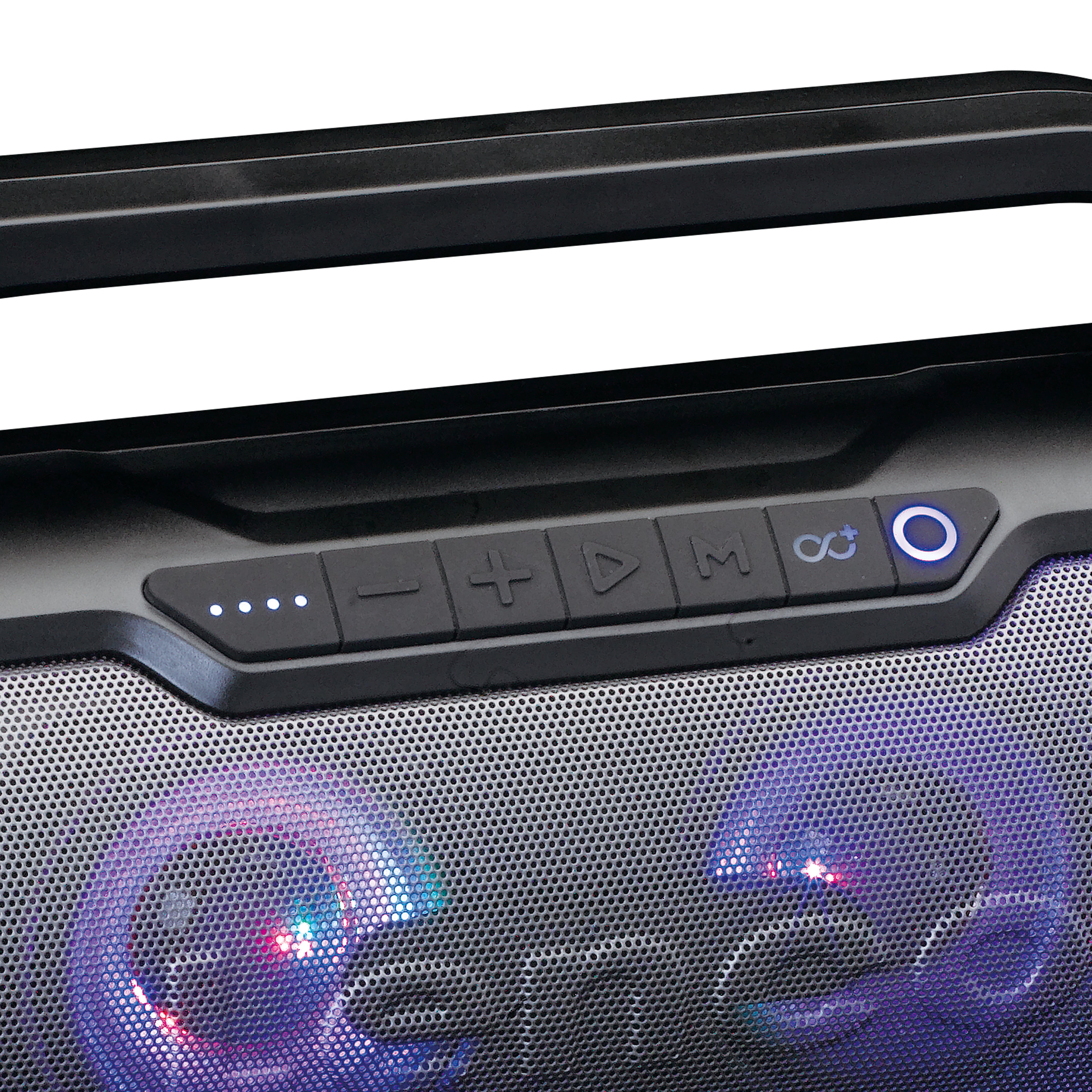 Spritzwassergeschützter Bluetooth®-Lautsprecher mit FM-Radio, USB, SD und Party-Licht Schwarz