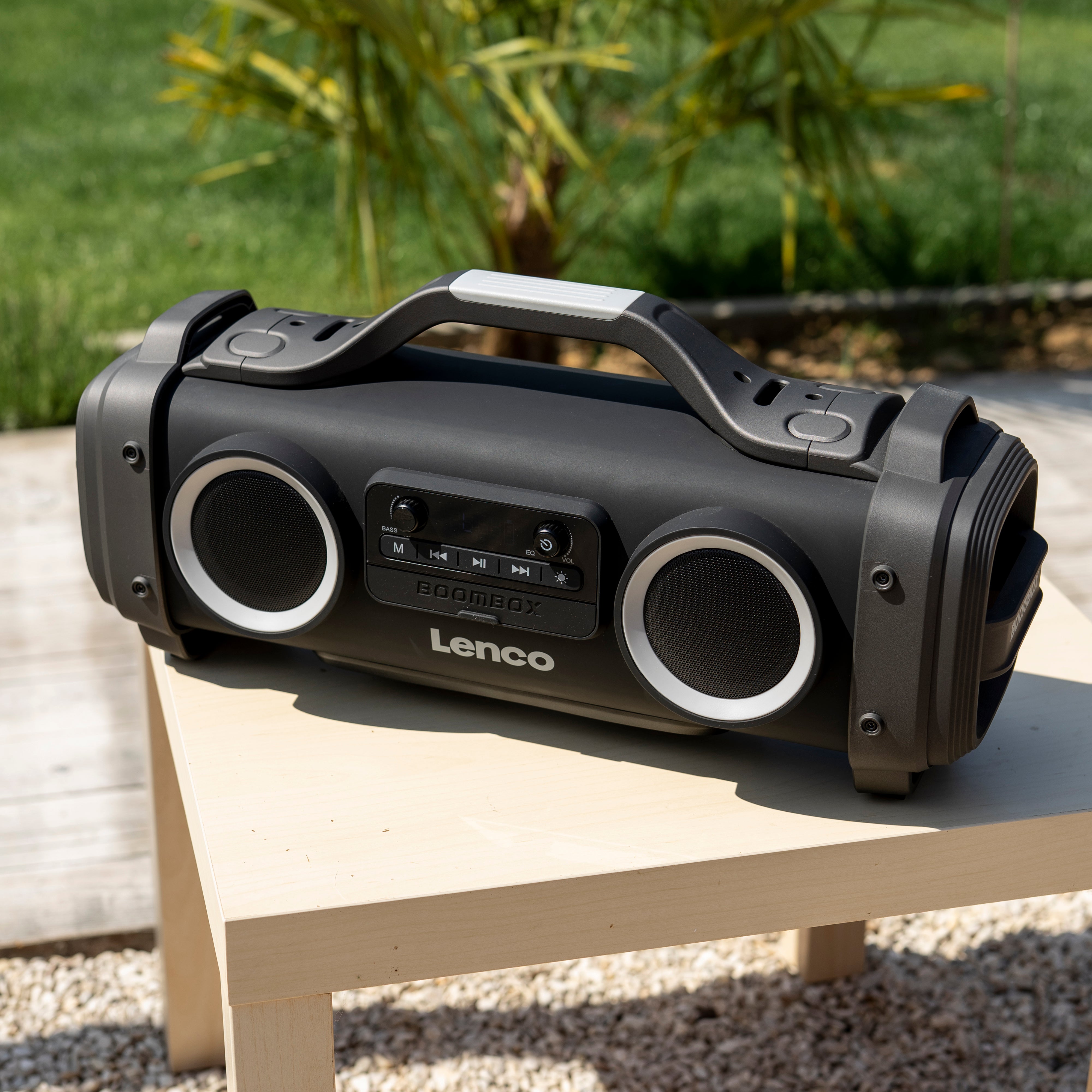Spritzwassergeschützter Bluetooth®-Lautsprecher FM-Radio USB und micro SD mit Lichteffekten Schwarz