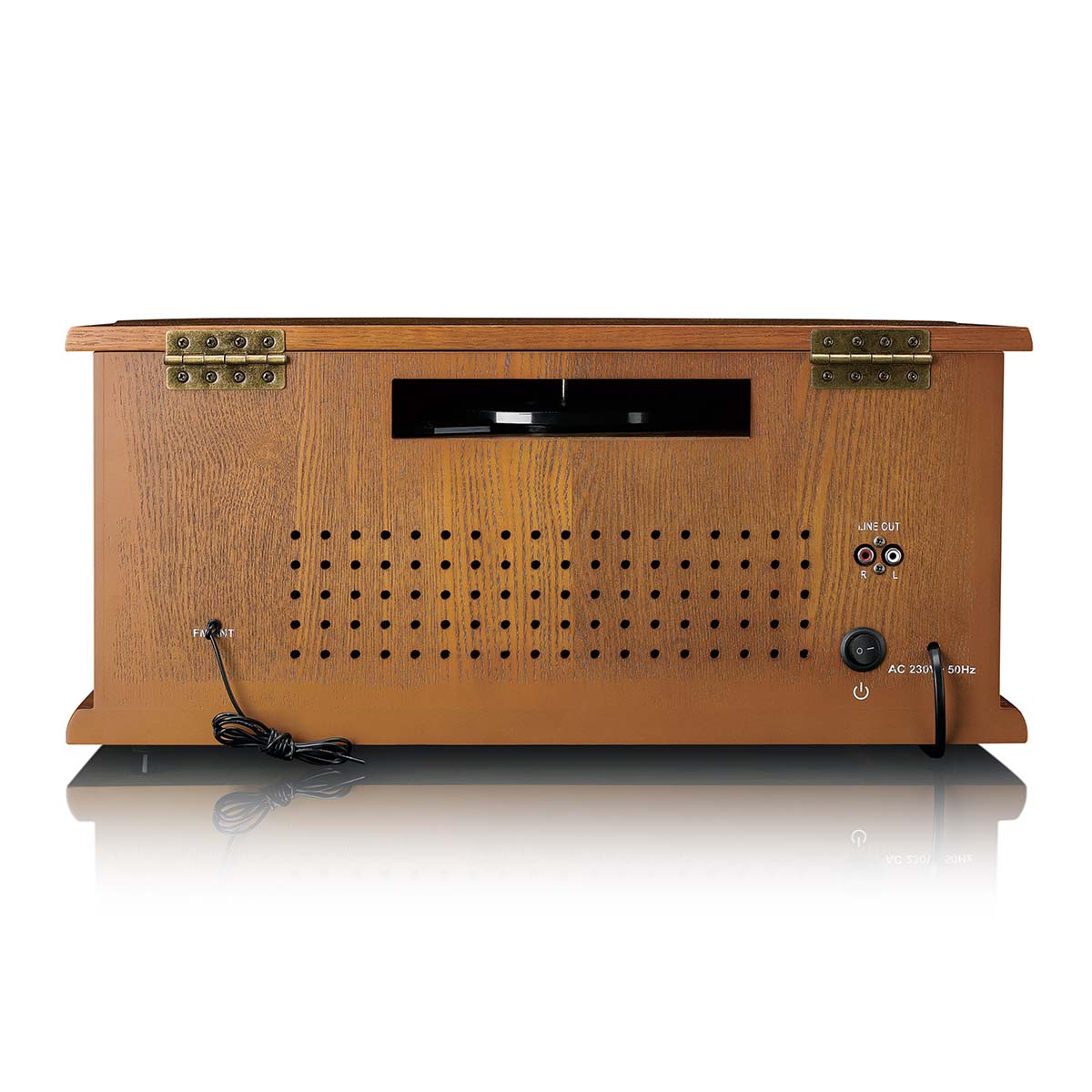 Retro-Plattenspieler aus Holz mit Bluetooth®, AM/FM-Radio, USB-Codierung, CD-Player, Kassettenspieler und eingebauten Lautsprechern
