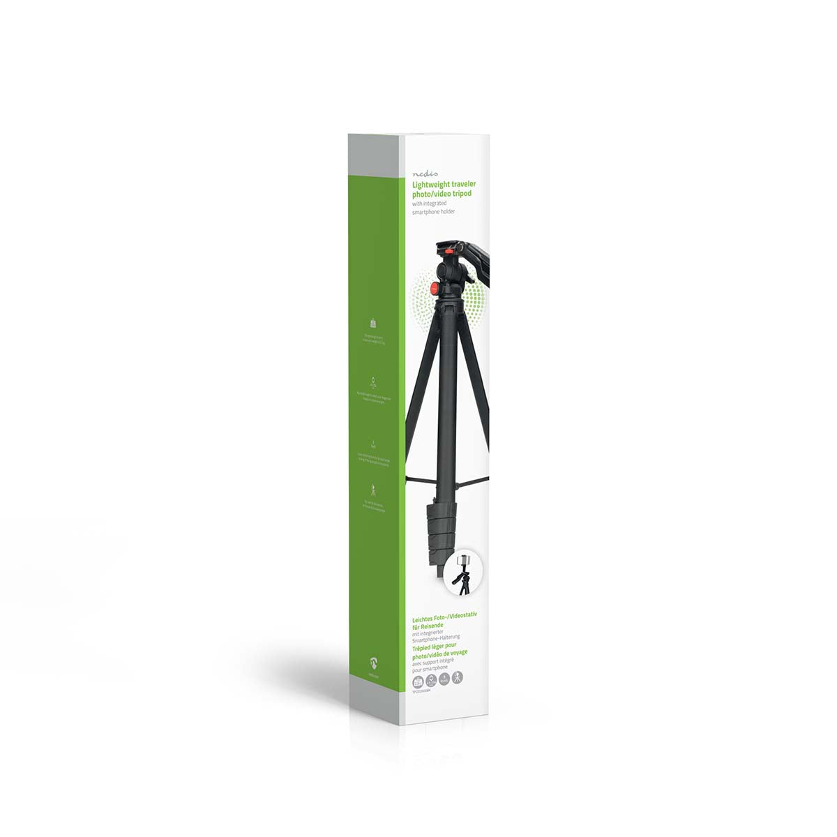 Stativ | Maximale Belastbarkeit: 3 kg | Min. arbeitshöhe: 41.5 cm | Max. Arbeitshöhe: 160 cm | 5 Segmente | Pan & Tilt | Tragetasche enthalten | ABS / Aluminium | Schwarz