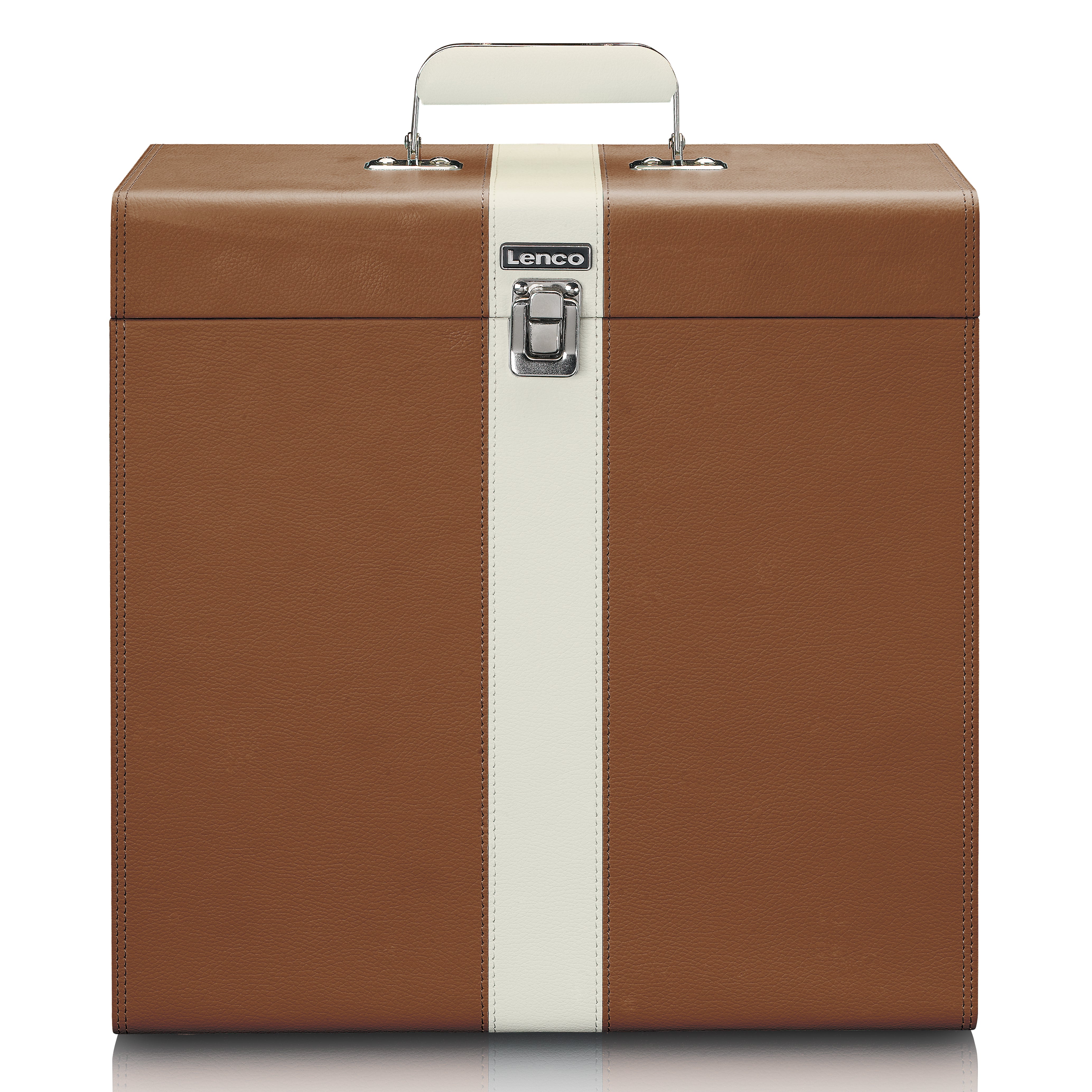 Tragekoffer für max. 30 Schallplatten Braun / Weiß