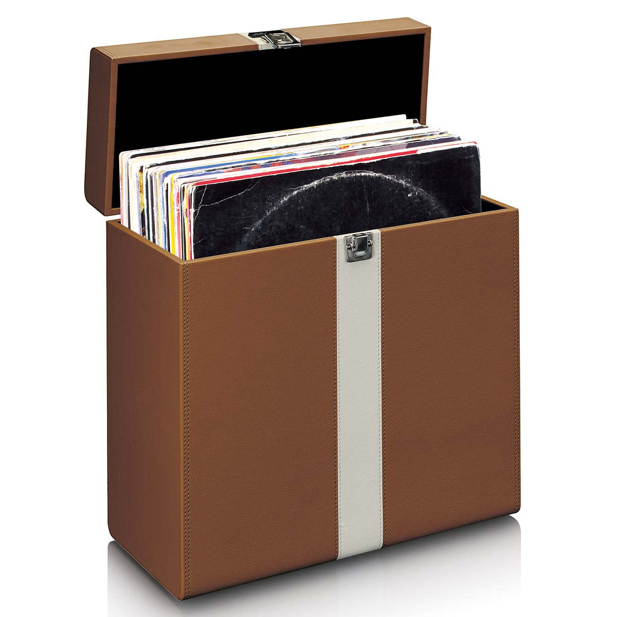 Tragekoffer für max. 30 Schallplatten Braun / Weiß