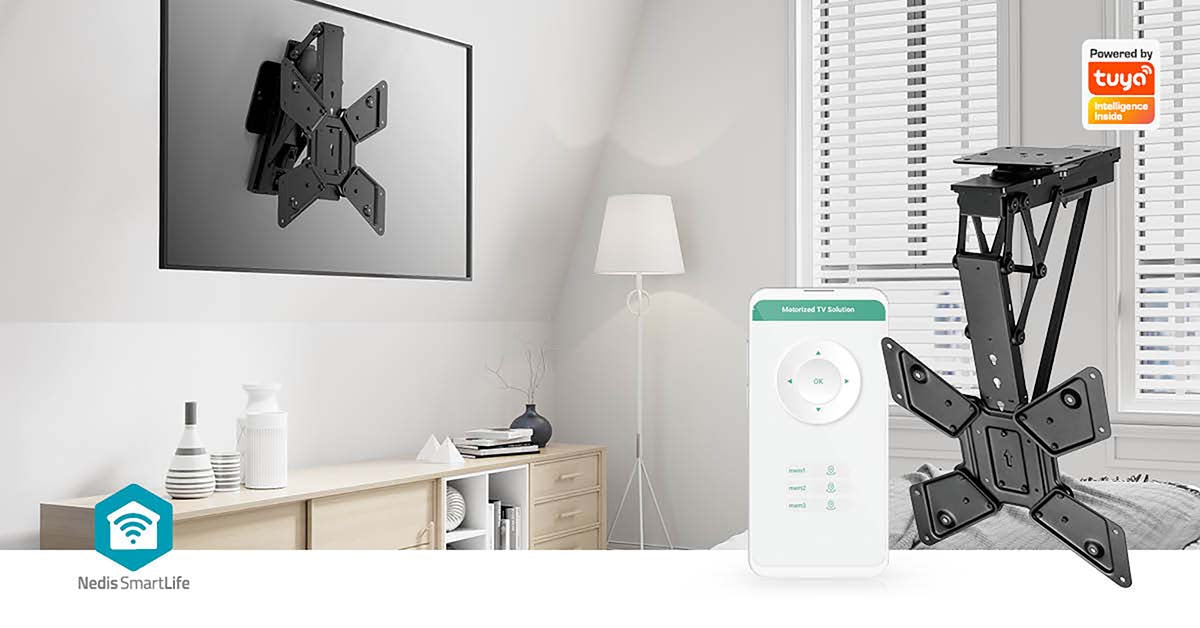 SmartLife Motorised TV Ceiling Mount | 23 - 65 " | Maximum supported screen weight: 30 kg | Rotatable | Tiltable | Minimum ceiling distance: 140 mm | Remote controlled | Steel | Black