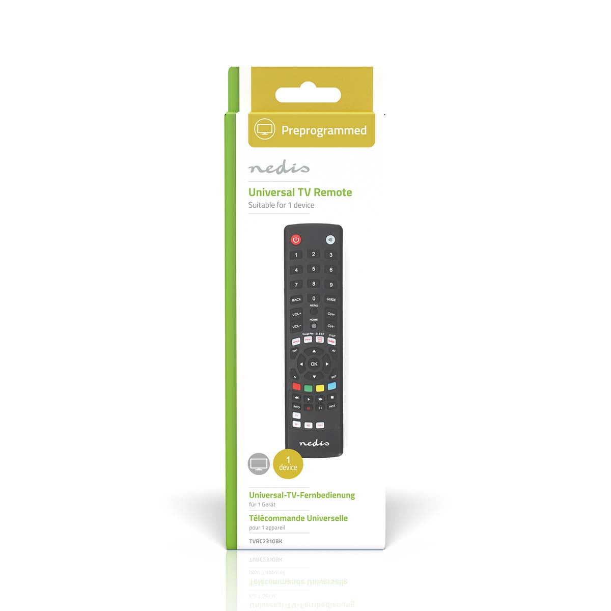 Universal-Fernbedienung | Vorprogrammiert | 1 Gerät | Amazon Prime / Disney + Button / Google Play Button / Netflix Button / Youtube Button | Infrarot | Schwarz