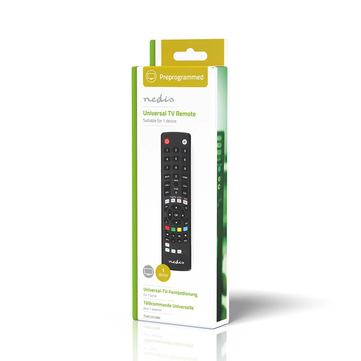 Universal-Fernbedienung | Vorprogrammiert | 1 Gerät | Amazon Prime / Disney + Button / Google Play Button / Netflix Button / Youtube Button | Infrarot | Schwarz