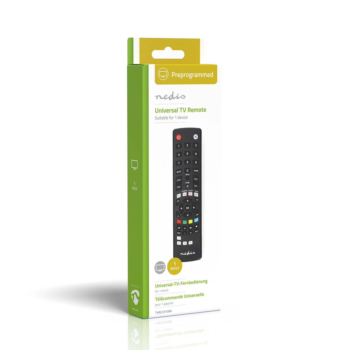 Universal-Fernbedienung | Vorprogrammiert | 1 Gerät | Amazon Prime / Disney + Button / Google Play Button / Netflix Button / Youtube Button | Infrarot | Schwarz