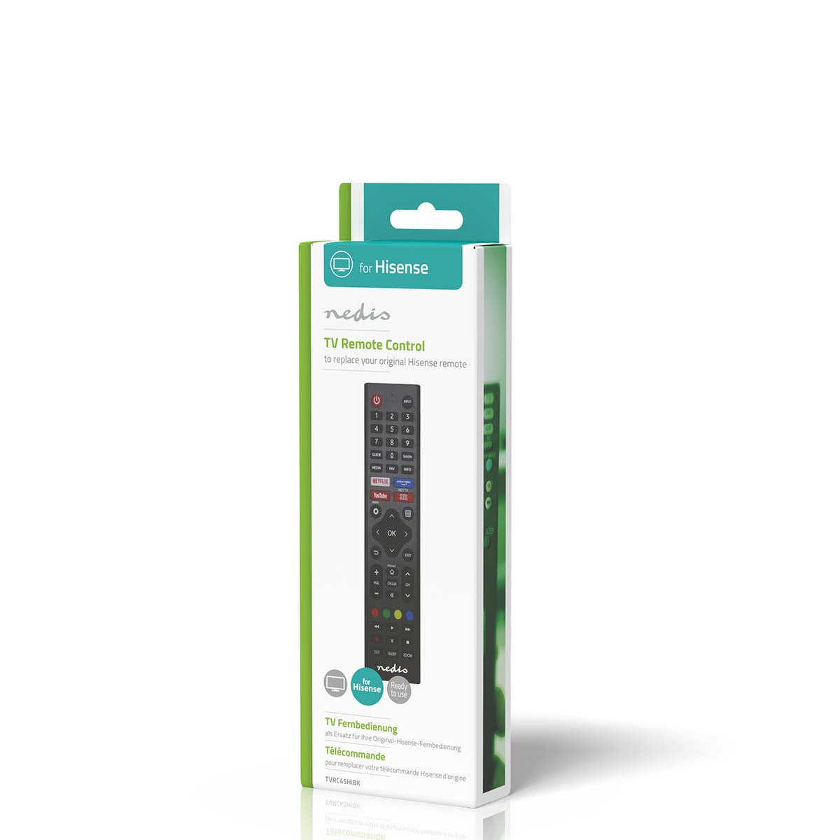 Ersatz Fernbedienung | Passend für: Hi-Sense | Vorprogrammiert | 1 Gerät | Amazon Prime / Disney + Button / Netflix Button / Rakuten TV Button | Infrarot | Schwarz