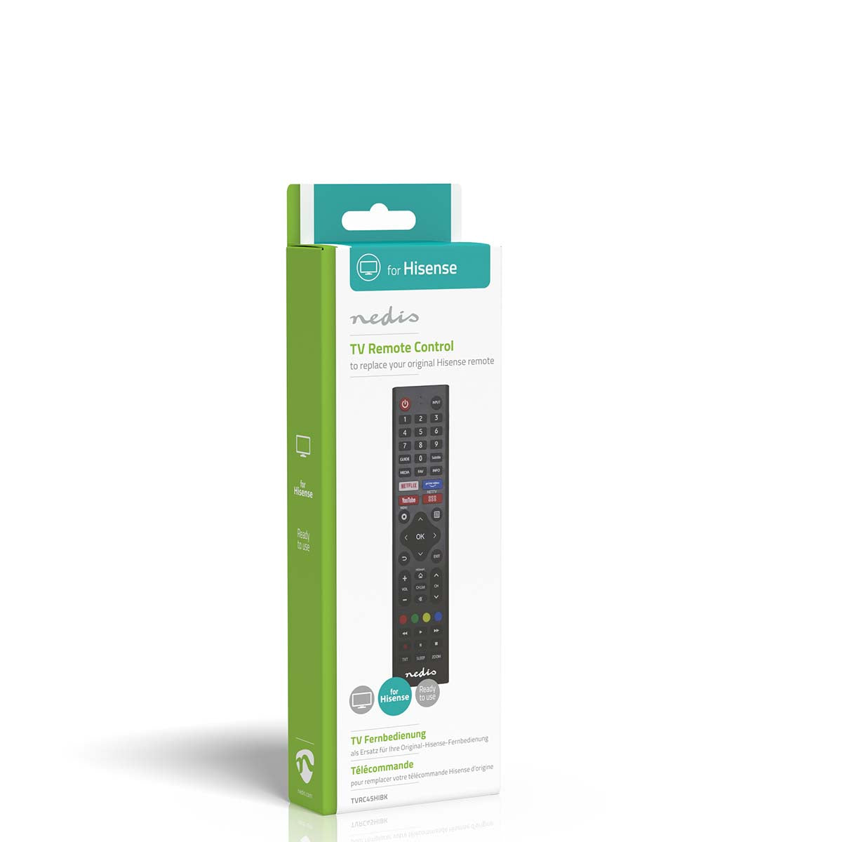 Ersatz Fernbedienung | Passend für: Hi-Sense | Vorprogrammiert | 1 Gerät | Amazon Prime / Disney + Button / Netflix Button / Rakuten TV Button | Infrarot | Schwarz