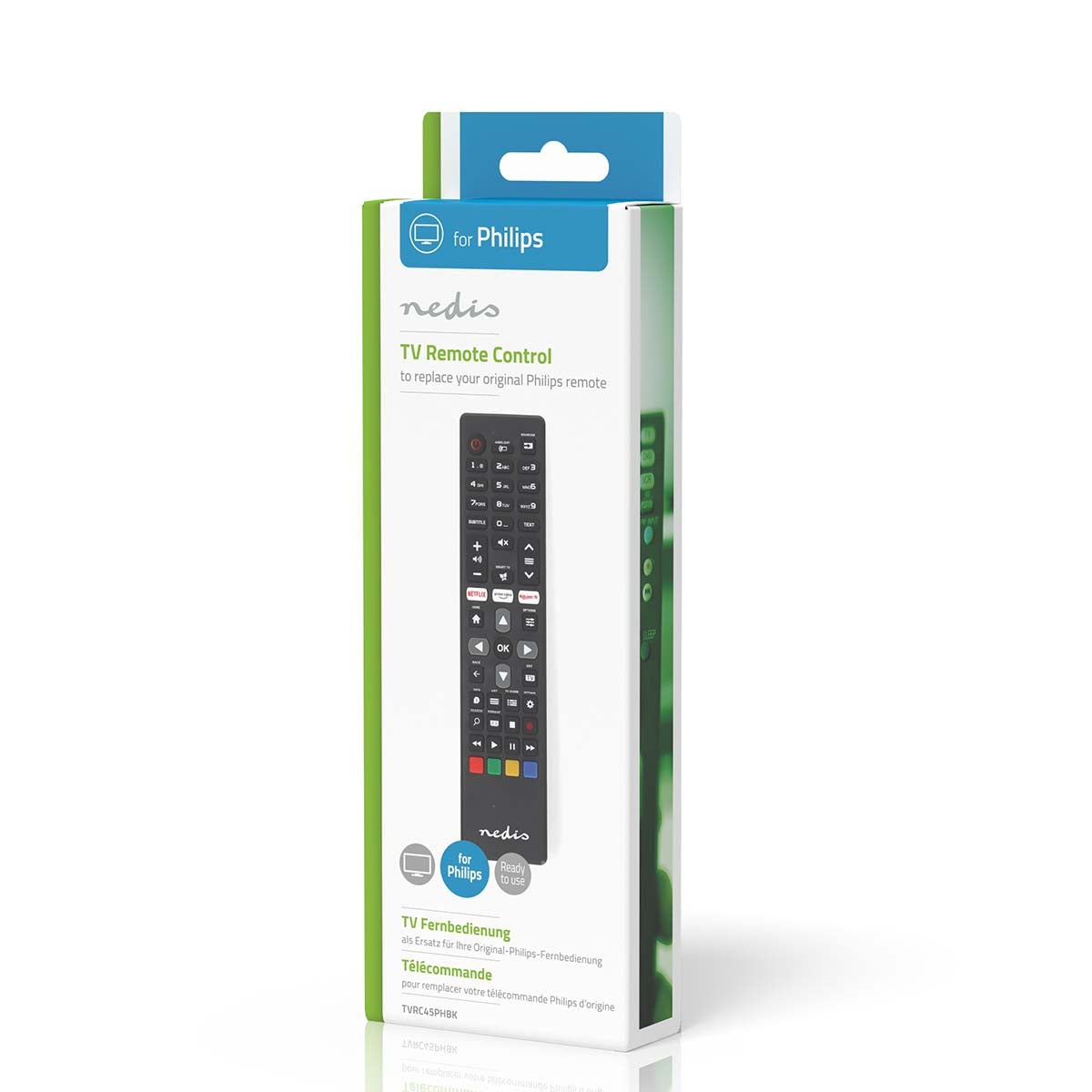 Ersatz Fernbedienung | Passend für: Philips | Vorprogrammiert | 1 Gerät | Amazon Prime / Netflix Button / Rakuten TV Button / Smart Hub Button | Infrarot | Schwarz
