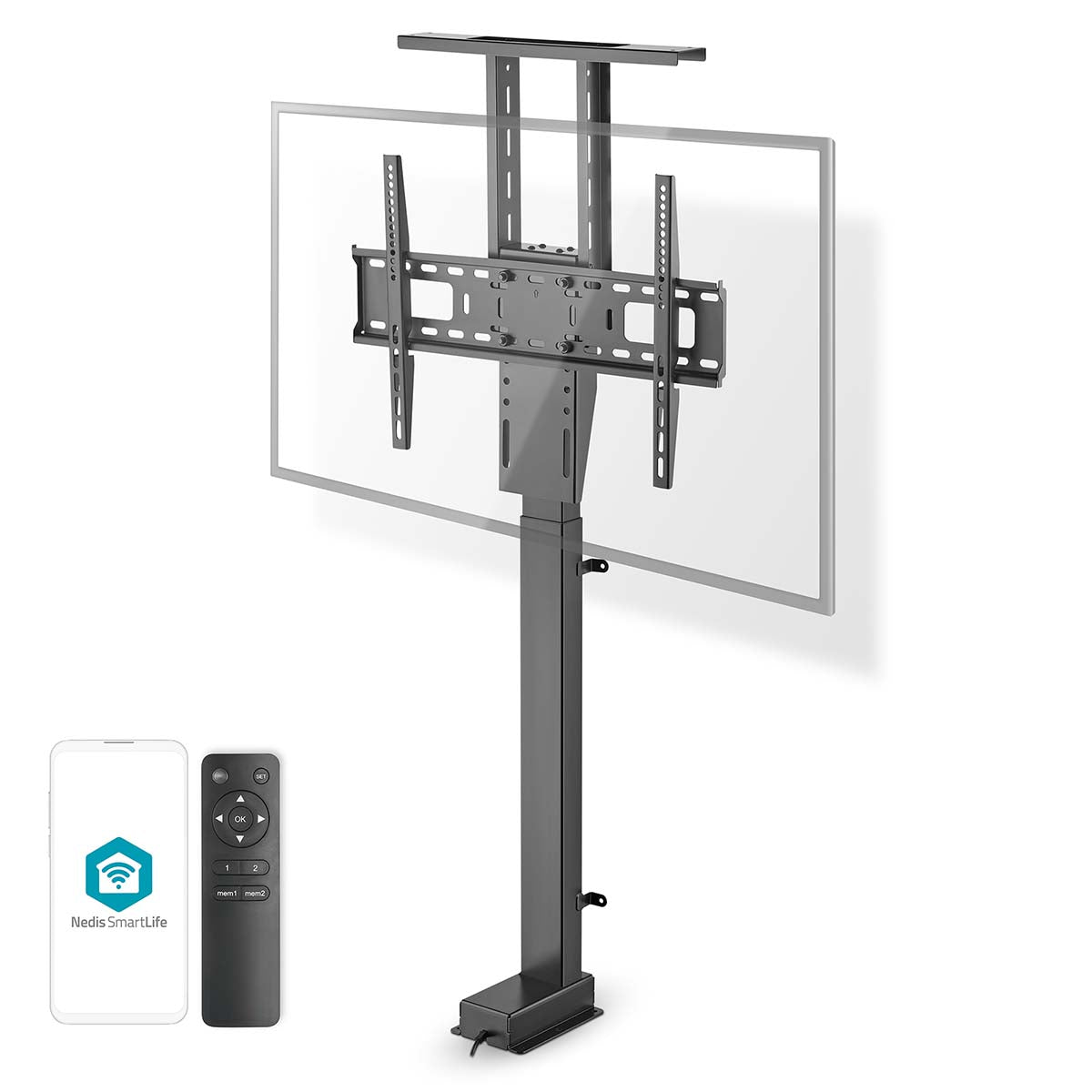 SmartLife Motorized TV Lift | 37 - 80 " | Maximum supported screen weight: 60 kg | Built-in Cabinet Design | Lift range: 79 - 184 cm | Remote controlled | ABS / Steel | Black