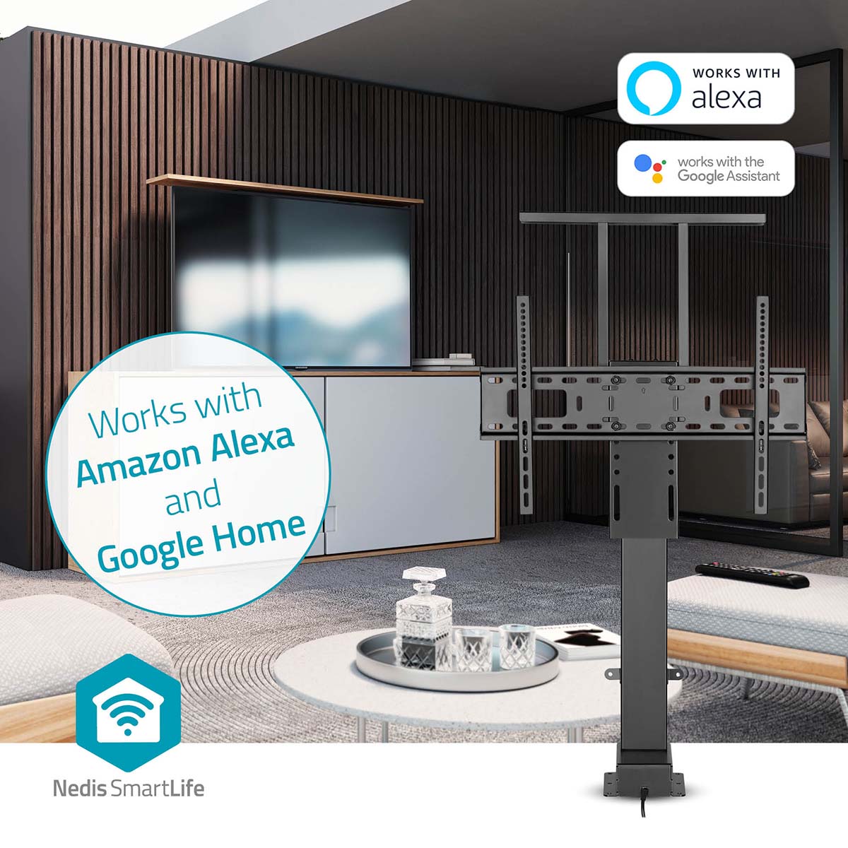 SmartLife Motorized TV Lift | 37 - 80 " | Maximum supported screen weight: 60 kg | Built-in Cabinet Design | Lift range: 79 - 184 cm | Remote controlled | ABS / Steel | Black