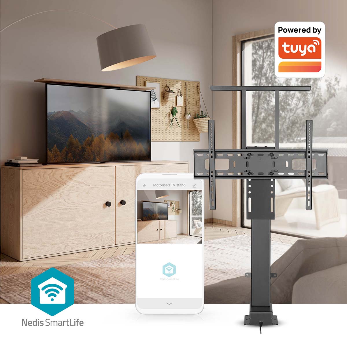 SmartLife Motorized TV Lift | 37 - 80 " | Maximum supported screen weight: 60 kg | Built-in Cabinet Design | Lift range: 79 - 184 cm | Remote controlled | ABS / Steel | Black