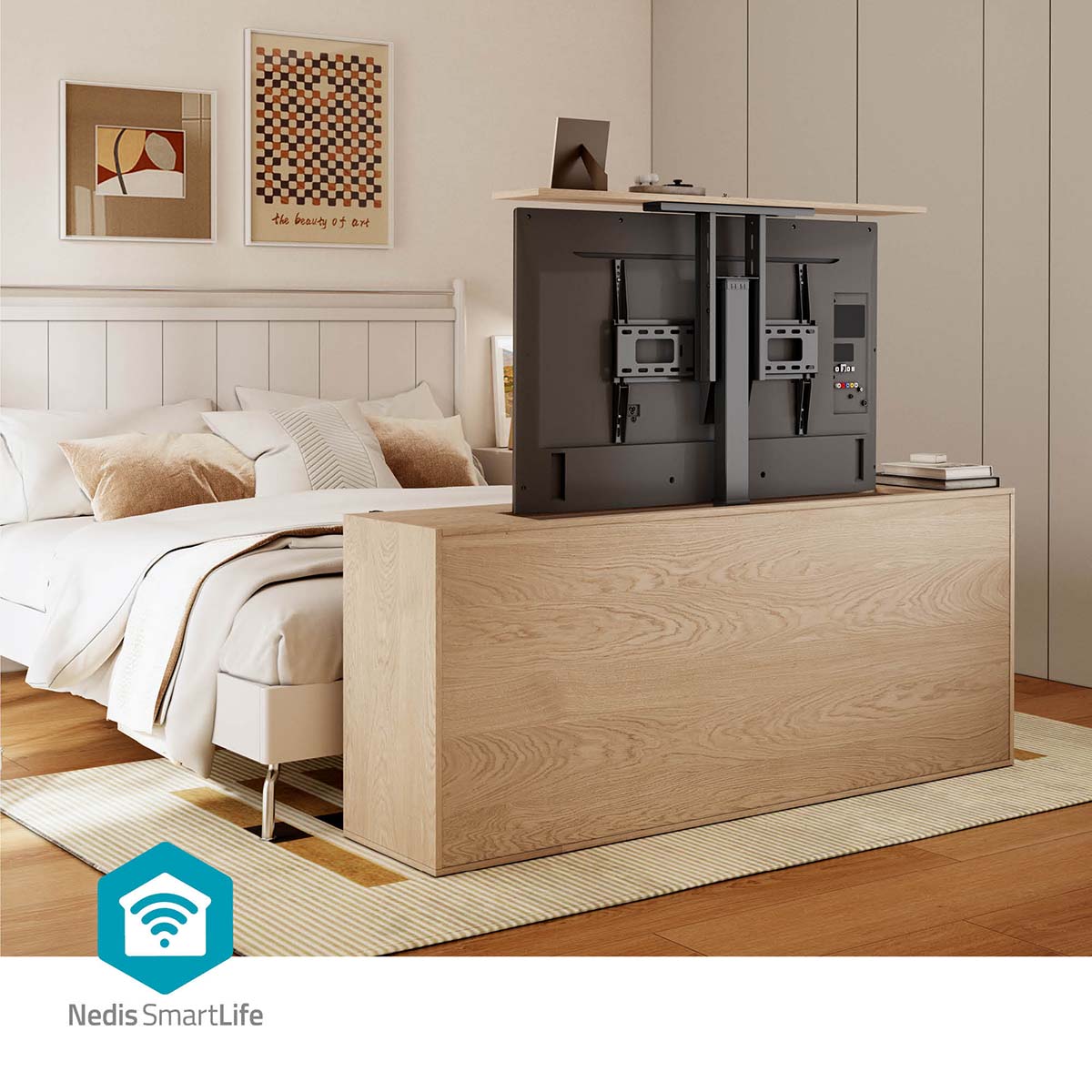 SmartLife Motorized TV Lift | 37 - 80 " | Maximum supported screen weight: 60 kg | Built-in Cabinet Design | Lift range: 79 - 184 cm | Remote controlled | ABS / Steel | Black