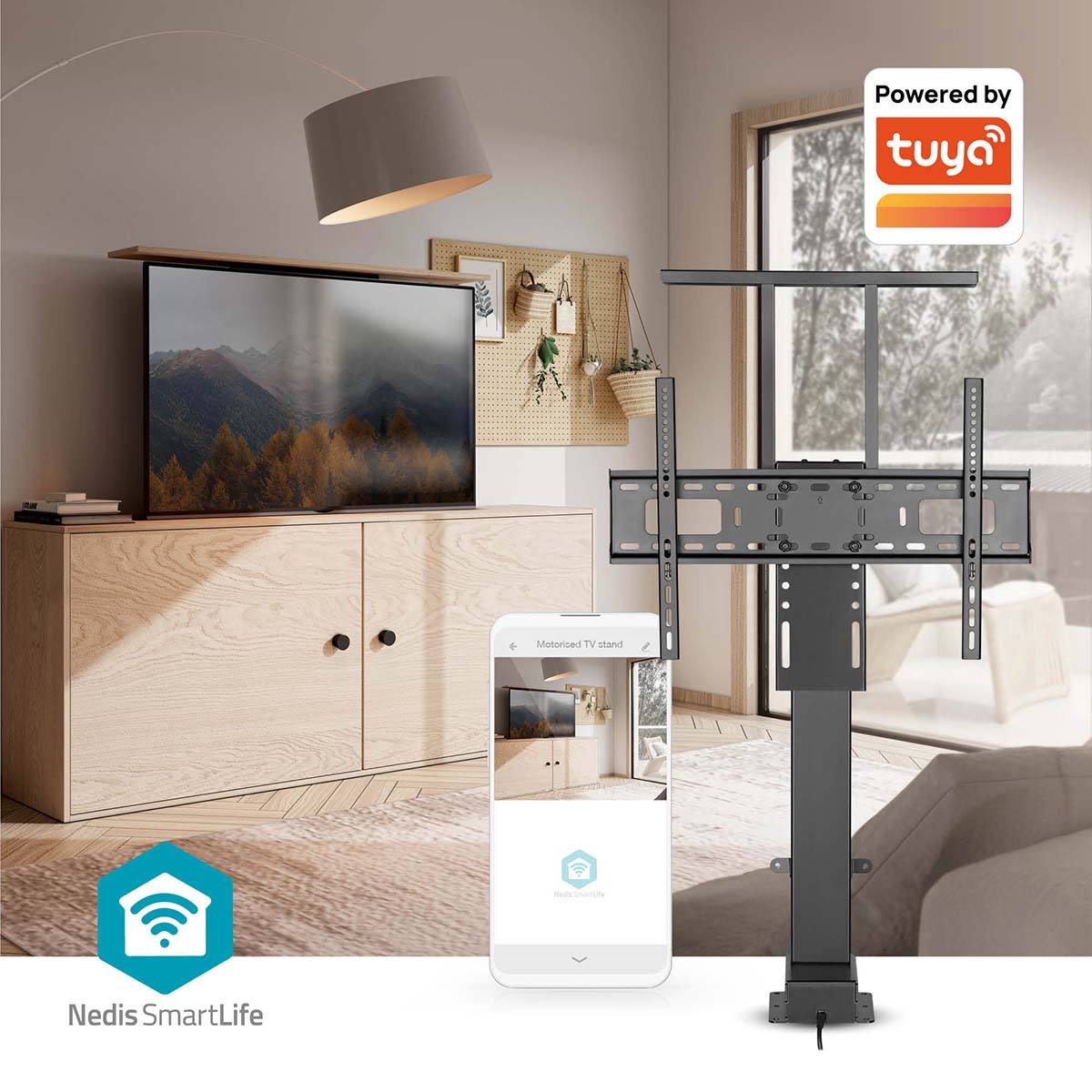 SmartLife Motorized TV Lift | 37 - 80 " | Maximum supported screen weight: 60 kg | Built-in Cabinet Design | Lift range: 79 - 184 cm | Remote controlled | ABS / Steel | Black