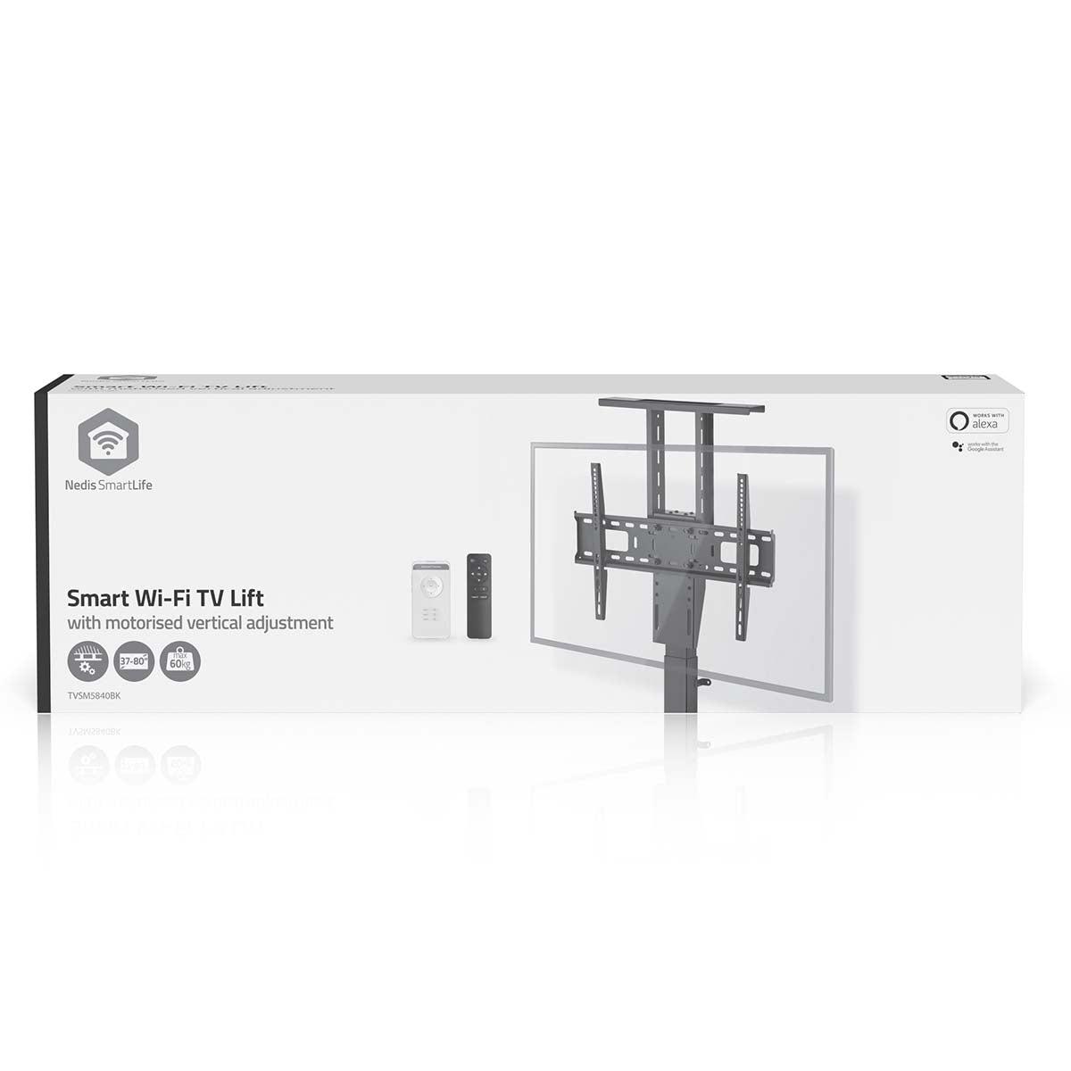 SmartLife Motorized TV Lift | 37 - 80 " | Maximum supported screen weight: 60 kg | Built-in Cabinet Design | Lift range: 79 - 184 cm | Remote controlled | ABS / Steel | Black