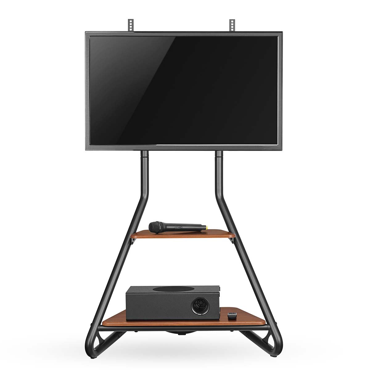 TV Bodenständer | 37 - 75 " | maximal unterstützes Bildschirmgewicht: 40 kg | Bauhaus Design | Einstellbare voreingestellte Höhen | MDF / Stahl | Braun / Schwarz