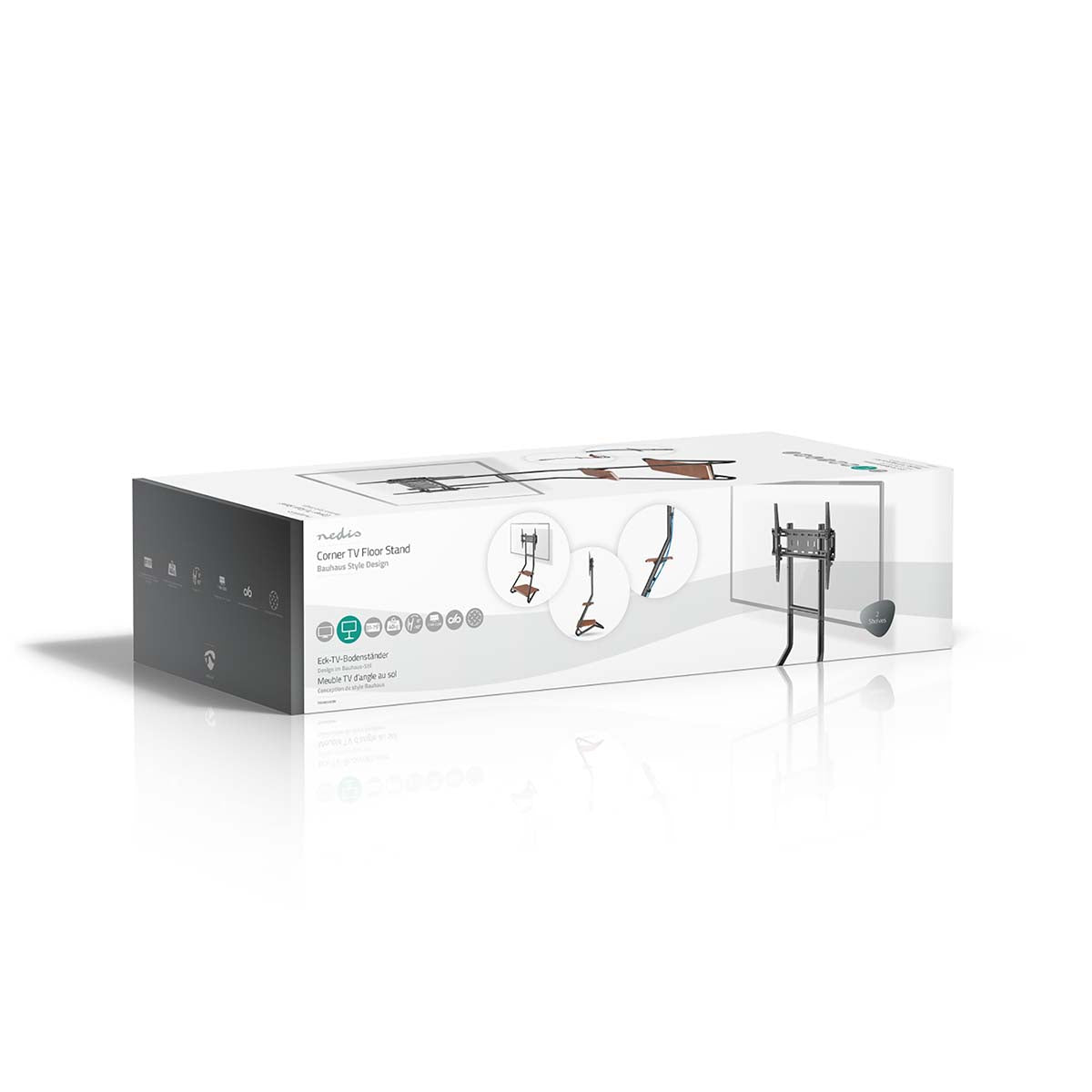 TV Bodenständer | 37 - 75 " | maximal unterstützes Bildschirmgewicht: 40 kg | Bauhaus Design | Einstellbare voreingestellte Höhen | MDF / Stahl | Braun / Schwarz