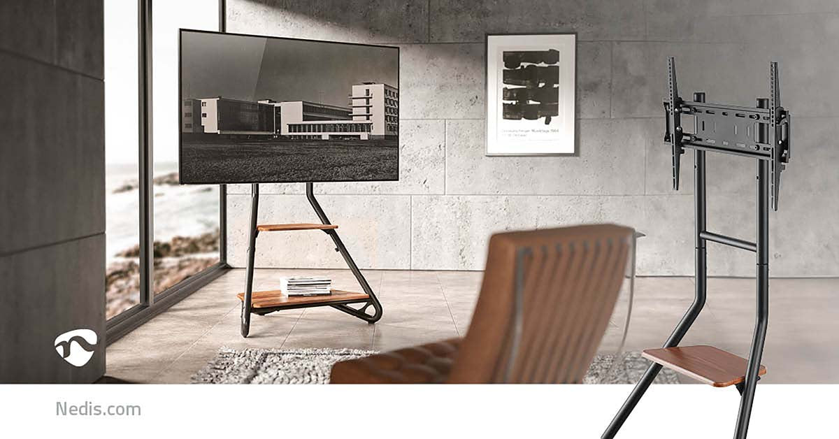 TV Bodenständer | 37 - 75 " | maximal unterstützes Bildschirmgewicht: 40 kg | Bauhaus Design | Einstellbare voreingestellte Höhen | MDF / Stahl | Braun / Schwarz