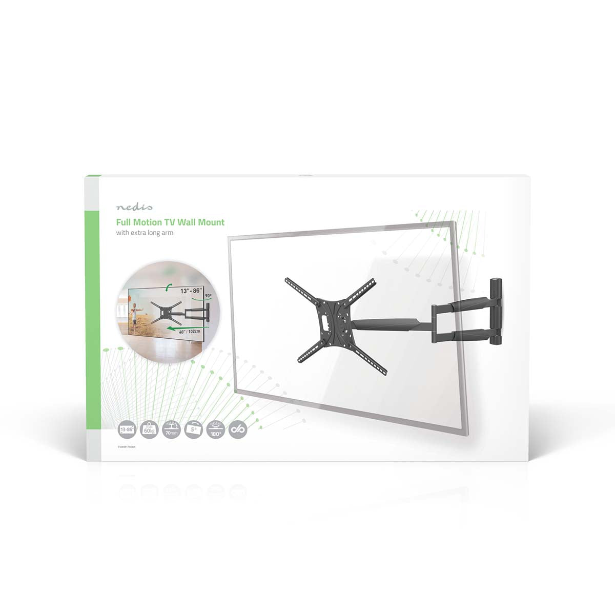 Vollbewegliche-TV-Wandhalterung | 13 - 86 " | maximal unterstützes Bildschirmgewicht: 60 kg | kippbar | drehbar | Minimaler Wandabstand: 70 mm | Maximaler Wandabstand: 1020 mm | 3 Drehpunkt(e) | ABS / Stahl | Schwarz