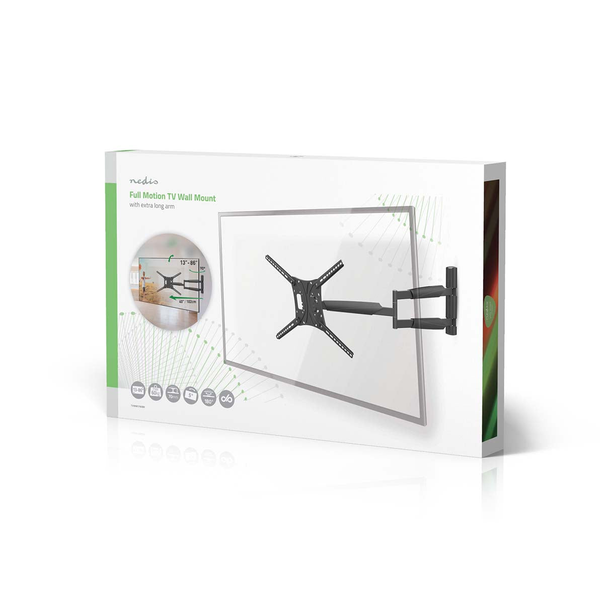 Vollbewegliche-TV-Wandhalterung | 13 - 86 " | maximal unterstützes Bildschirmgewicht: 60 kg | kippbar | drehbar | Minimaler Wandabstand: 70 mm | Maximaler Wandabstand: 1020 mm | 3 Drehpunkt(e) | ABS / Stahl | Schwarz