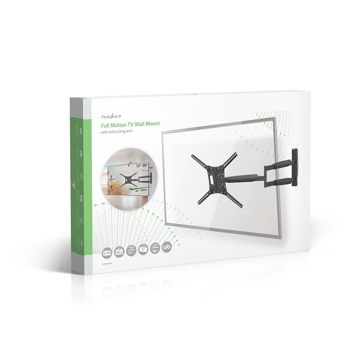 Vollbewegliche-TV-Wandhalterung | 13 - 86 " | maximal unterstützes Bildschirmgewicht: 60 kg | kippbar | drehbar | Minimaler Wandabstand: 70 mm | Maximaler Wandabstand: 1020 mm | 3 Drehpunkt(e) | ABS / Stahl | Schwarz