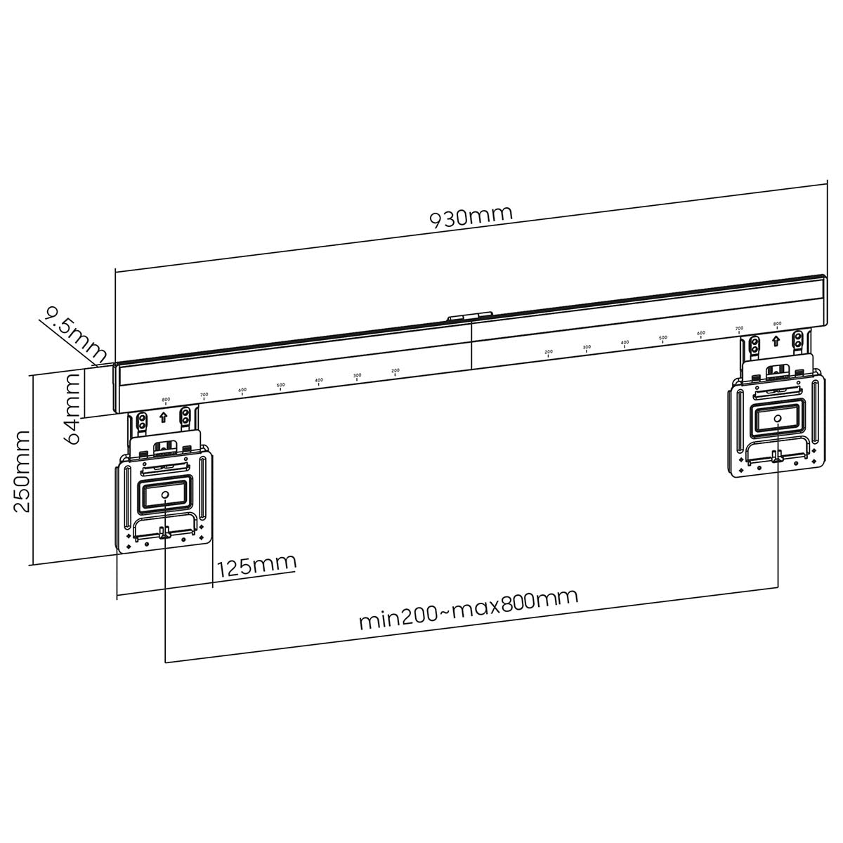 Feste TV-Wandhalterung | 43 - 100 " | maximal unterstützes Bildschirmgewicht: 75 kg | Minimaler Wandabstand: 9.50 mm | Stahl | Schwarz