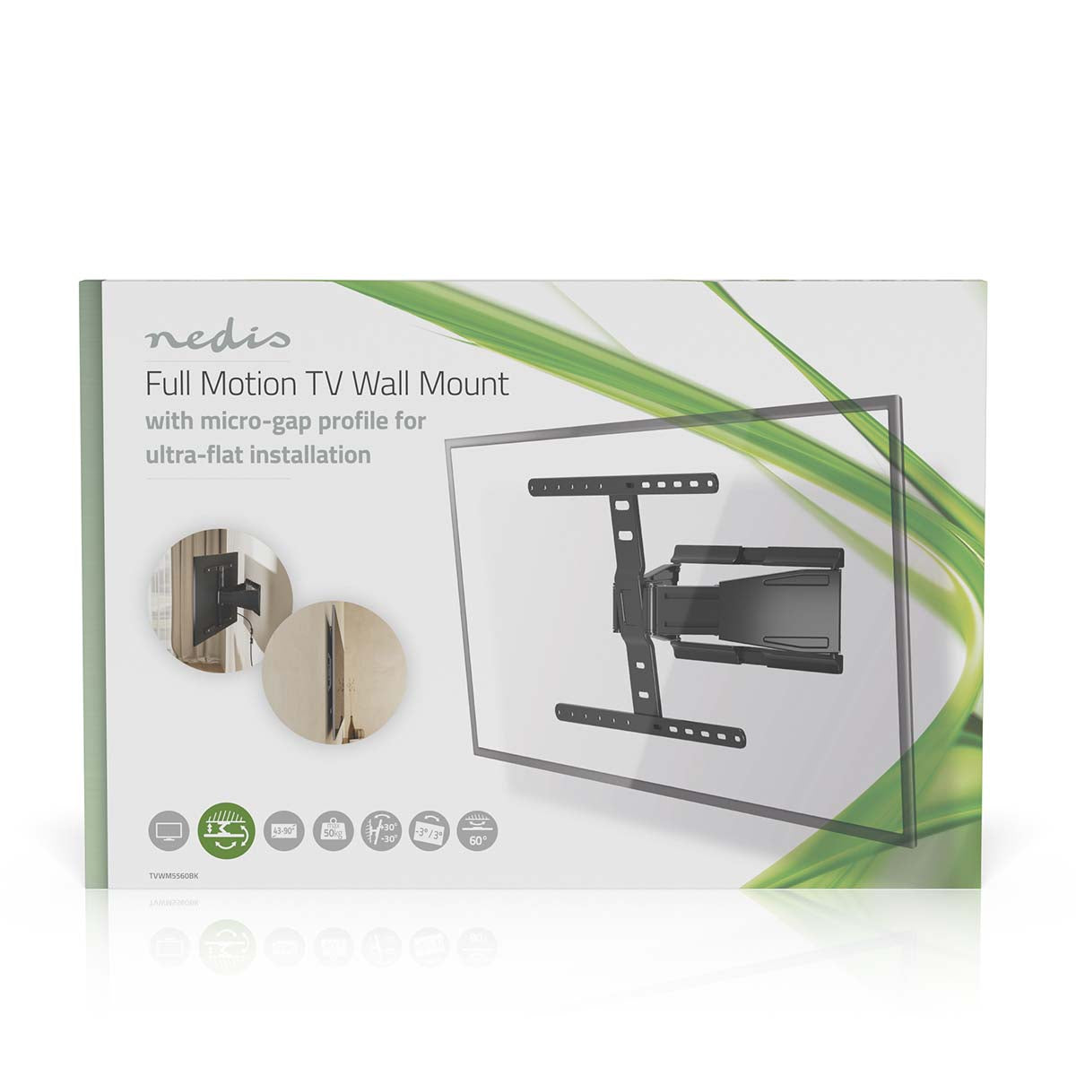 Vollbewegliche-TV-Wandhalterung | 43 - 90 " | maximal unterstützes Bildschirmgewicht: 50 kg | kippbar | drehbar | Minimaler Wandabstand: 19.6 mm | 2 Drehpunkt(e) | ABS / Metall | Schwarz
