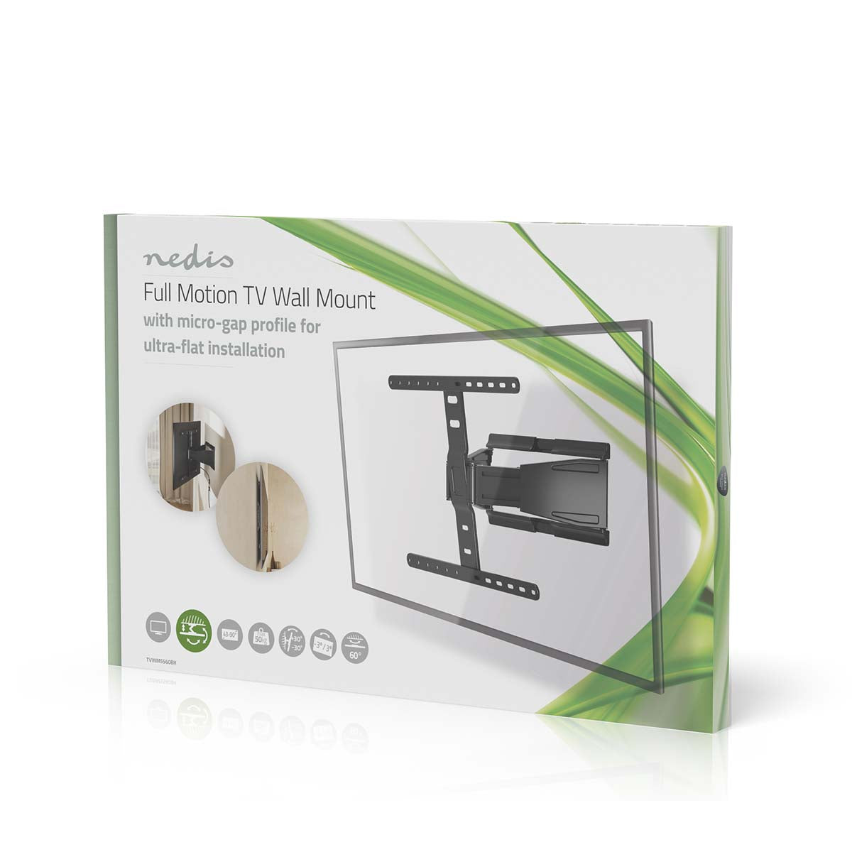 Vollbewegliche-TV-Wandhalterung | 43 - 90 " | maximal unterstützes Bildschirmgewicht: 50 kg | kippbar | drehbar | Minimaler Wandabstand: 19.6 mm | 2 Drehpunkt(e) | ABS / Metall | Schwarz