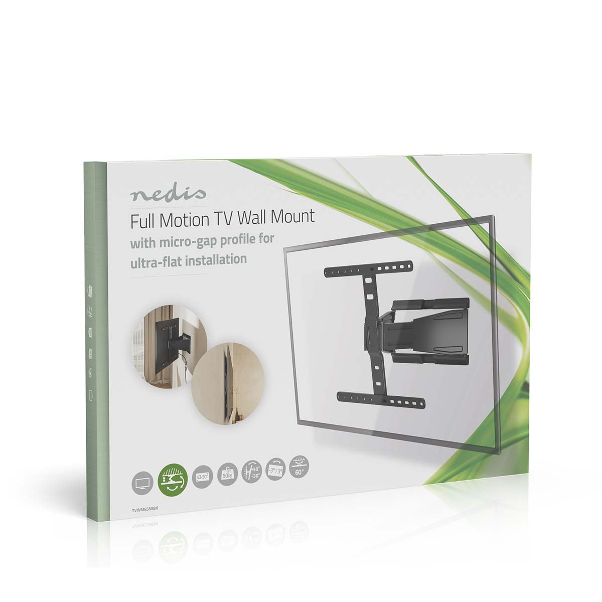 Vollbewegliche-TV-Wandhalterung | 43 - 90 " | maximal unterstützes Bildschirmgewicht: 50 kg | kippbar | drehbar | Minimaler Wandabstand: 19.6 mm | 2 Drehpunkt(e) | ABS / Metall | Schwarz