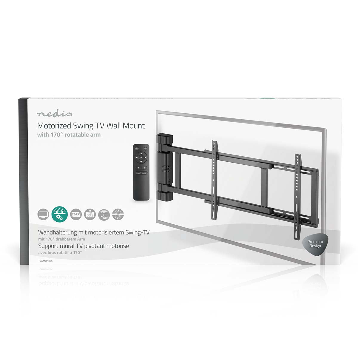 Motorised TV Wall Mount | 32 - 75 " | Maximum supported screen weight: 50 kg | Rotatable | Minimum wall distance: 56 mm | Remote controlled | ABS / Steel | Black