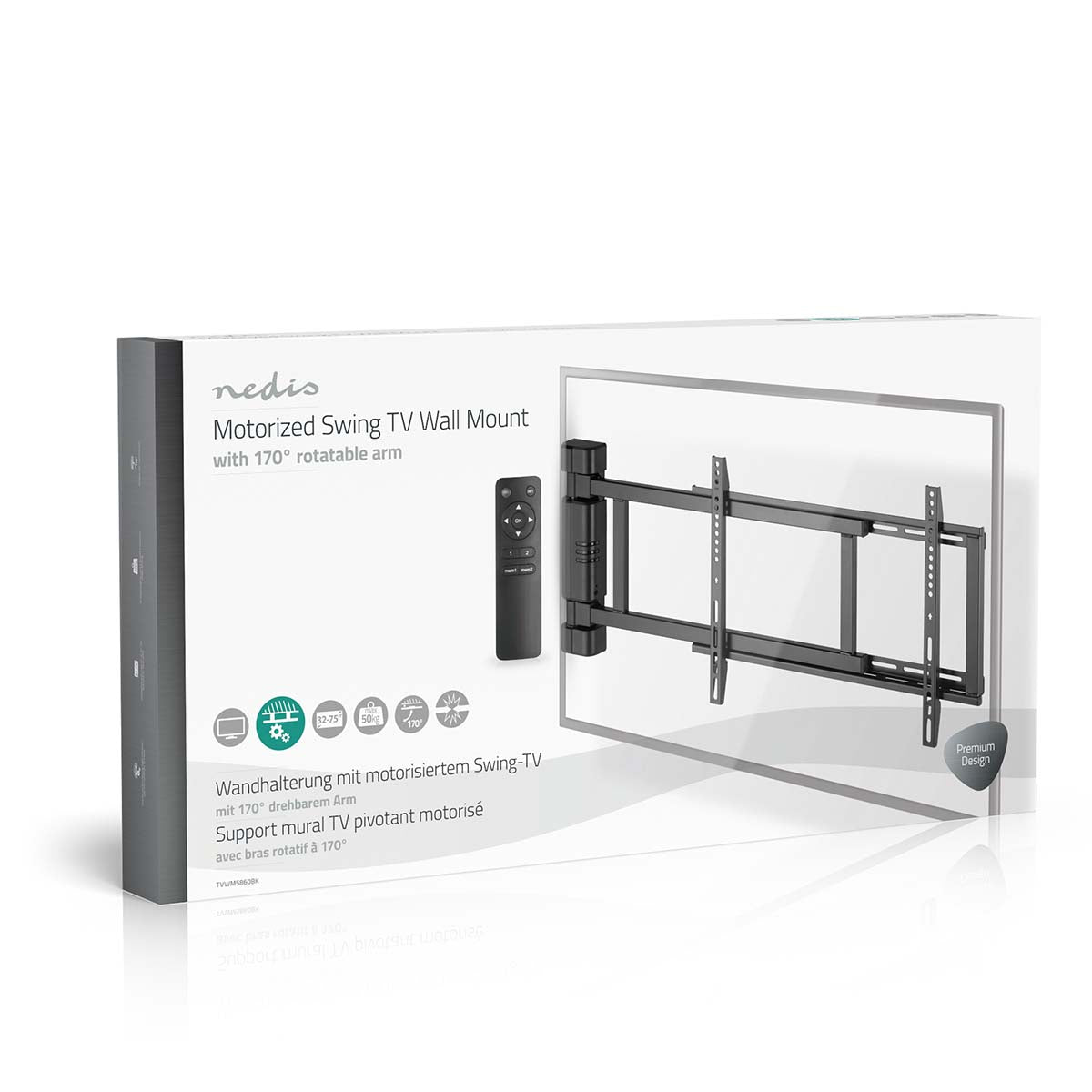 Motorised TV Wall Mount | 32 - 75 " | Maximum supported screen weight: 50 kg | Rotatable | Minimum wall distance: 56 mm | Remote controlled | ABS / Steel | Black