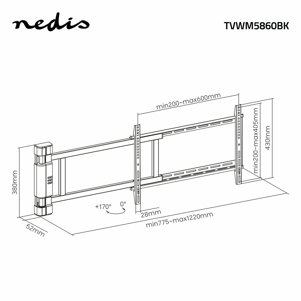 Motorised TV Wall Mount | 32 - 75 " | Maximum supported screen weight: 50 kg | Rotatable | Minimum wall distance: 56 mm | Remote controlled | ABS / Steel | Black