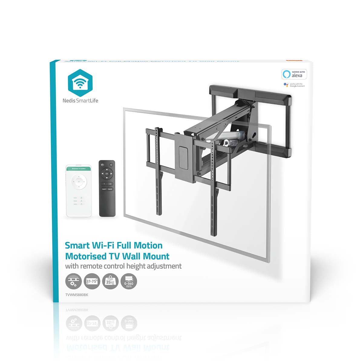 SmartLife Motorised TV Wall Mount | 37 - 75 " | Maximum supported screen weight: 35 kg | Rotatable | Minimum wall distance: 153 mm | Maximum wall distance: 485 mm | Remote controlled | ABS / Steel | Black