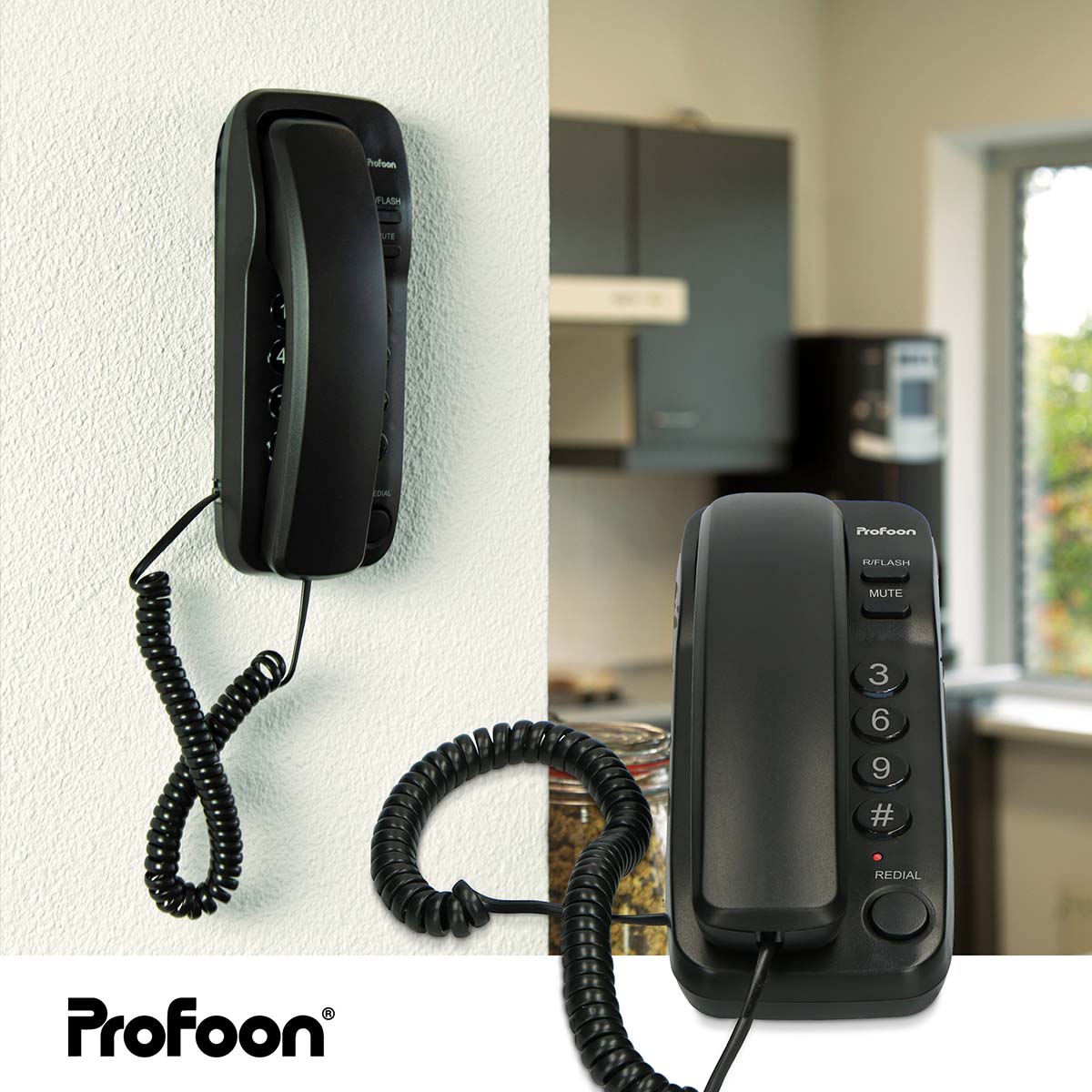 Kompaktes schnurgebundenes Telefon Schwarz