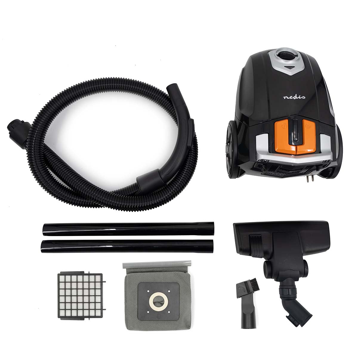 Staubsauger mit Beutel | Mit Beutel | 700 W | Staubkapazität: 2.0 l | Kombi-Bürste | Aktionsradius: 7.50 m | Hepa 12 | Orange / Schwarz