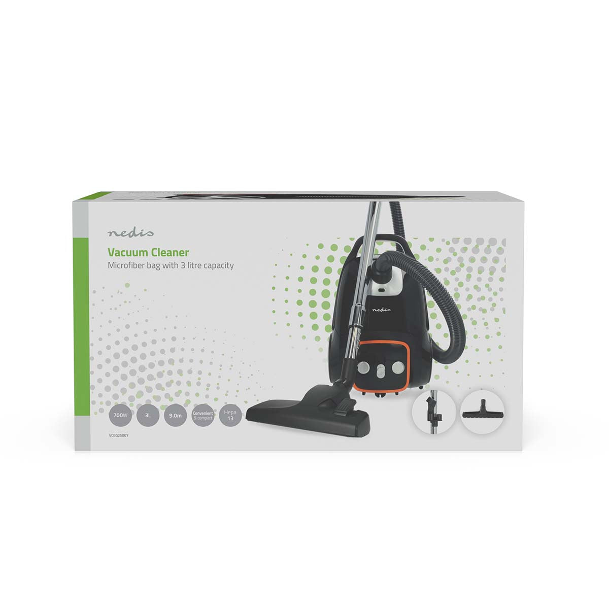 Staubsauger mit Beutel | Mit Beutel | 700 W | Staubkapazität: 3.0 l | Kombi-Bürste | Aktionsradius: 9.00 m | Steuerung Staubsauger | Hepa 13 | Anthrazit / Orange / Schwarz