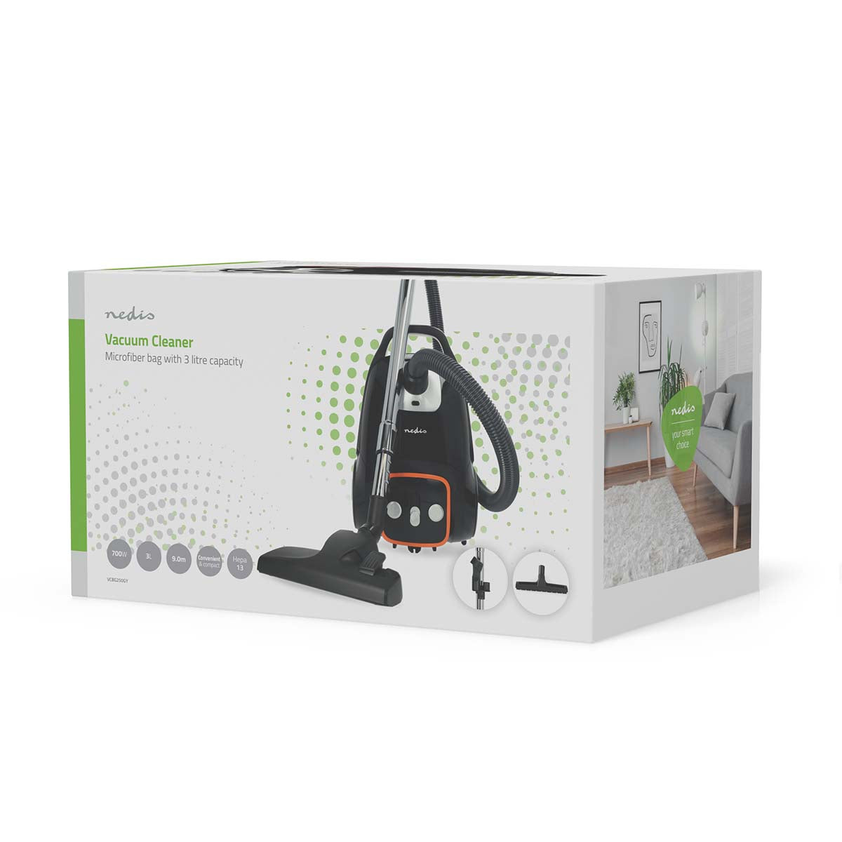 Staubsauger mit Beutel | Mit Beutel | 700 W | Staubkapazität: 3.0 l | Kombi-Bürste | Aktionsradius: 9.00 m | Steuerung Staubsauger | Hepa 13 | Anthrazit / Orange / Schwarz