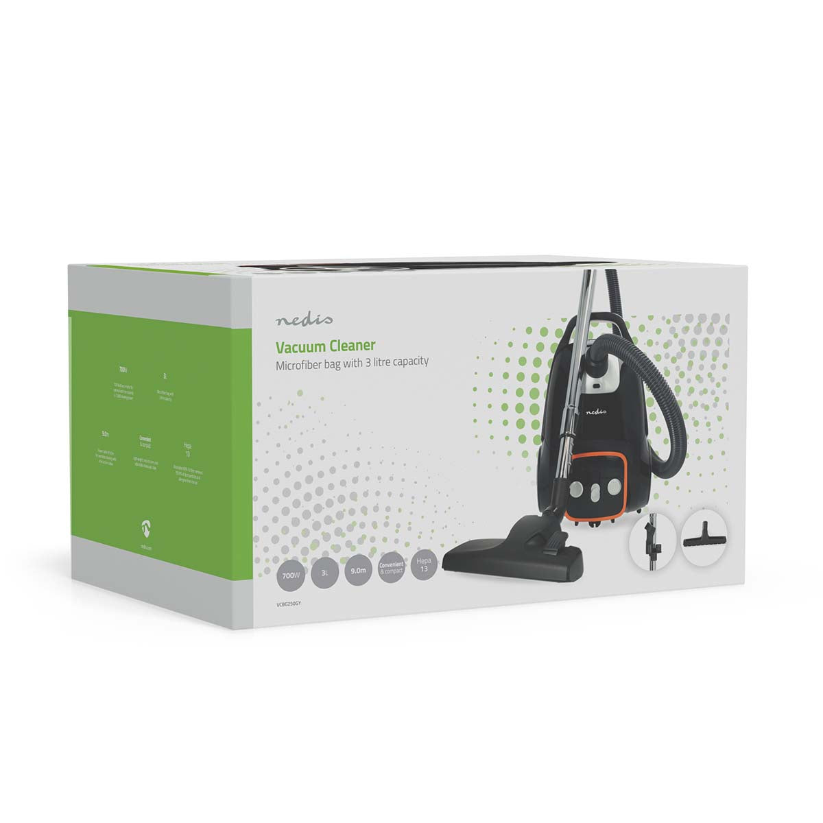 Staubsauger mit Beutel | Mit Beutel | 700 W | Staubkapazität: 3.0 l | Kombi-Bürste | Aktionsradius: 9.00 m | Steuerung Staubsauger | Hepa 13 | Anthrazit / Orange / Schwarz