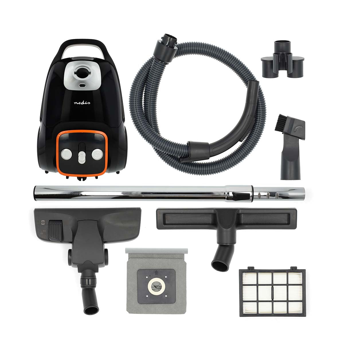 Staubsauger mit Beutel | Mit Beutel | 700 W | Staubkapazität: 3.0 l | Kombi-Bürste | Aktionsradius: 9.00 m | Steuerung Staubsauger | Hepa 13 | Anthrazit / Orange / Schwarz