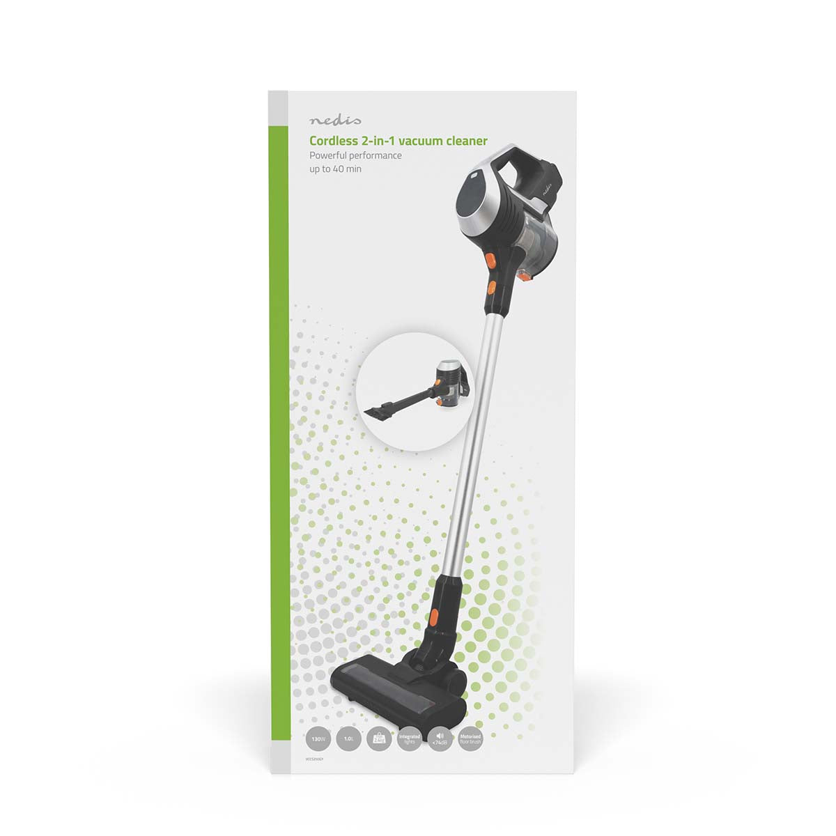 Stick Staubsauger | 130 W | 25.9 VAC | Motorisierte weiche Bürste mit integrierter Beleuchtung | 10000 Pa | HEPA Luftfilter | Orange / Schwarz