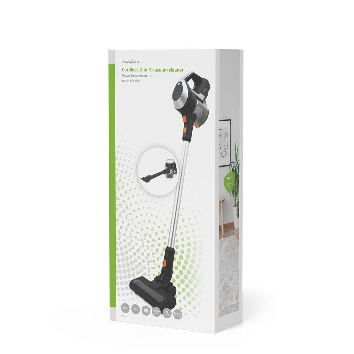 Stick Staubsauger | 130 W | 25.9 VAC | Motorisierte weiche Bürste mit integrierter Beleuchtung | 10000 Pa | HEPA Luftfilter | Orange / Schwarz