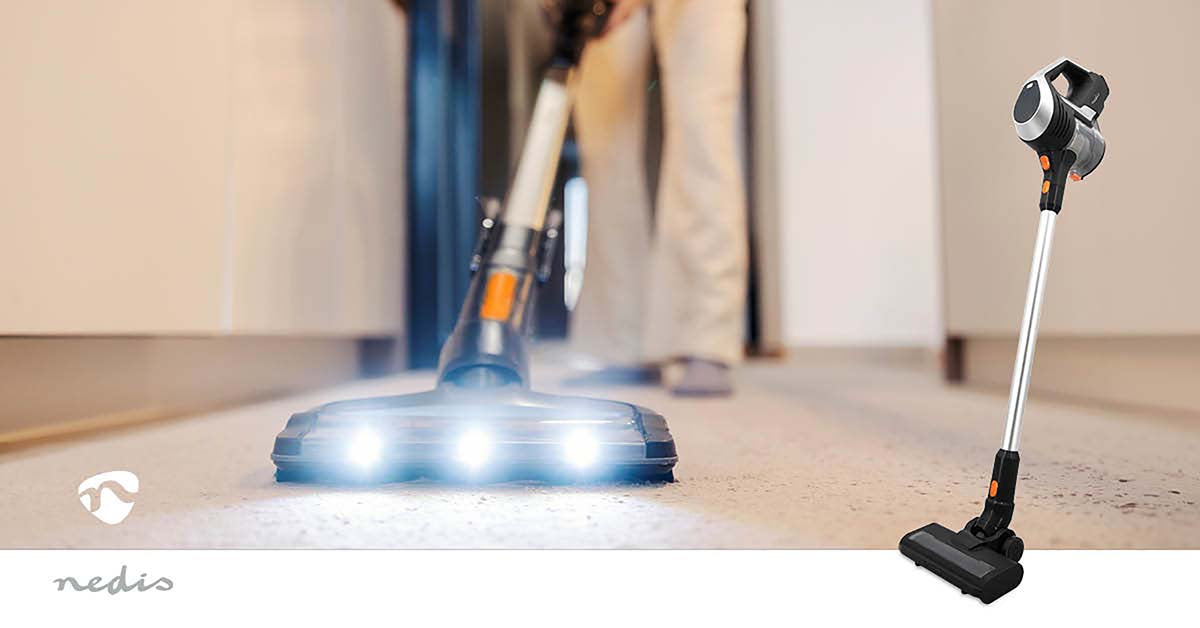 Stick Staubsauger | 130 W | 25.9 VAC | Motorisierte weiche Bürste mit integrierter Beleuchtung | 10000 Pa | HEPA Luftfilter | Orange / Schwarz